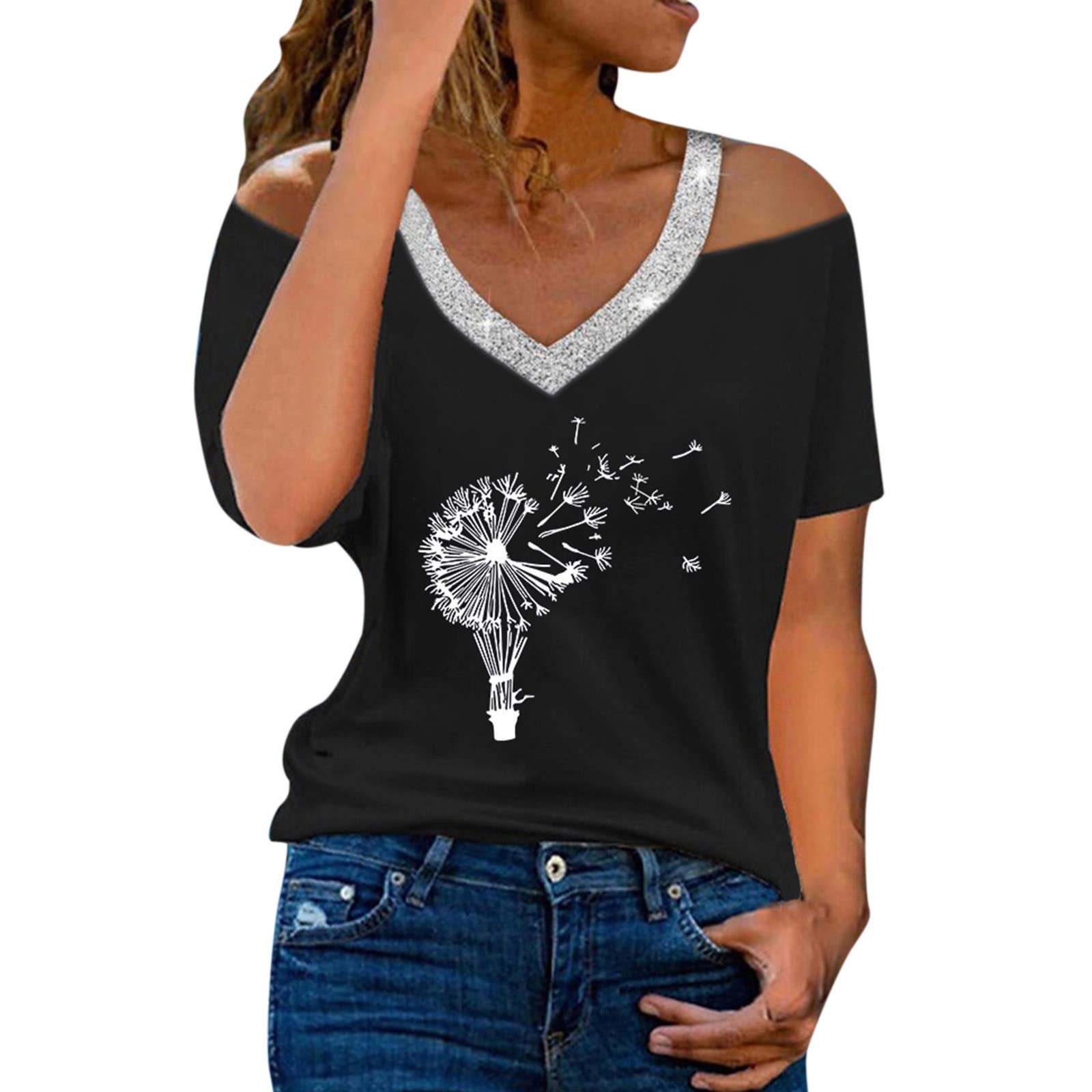 Women's Summer Tops - Sexy V-Neck Short Sleeve Dolman Blouse with Twist Front Detail | Casual & Dressy Loose Fit Tunic for Work, Date Night & Weekend Outings