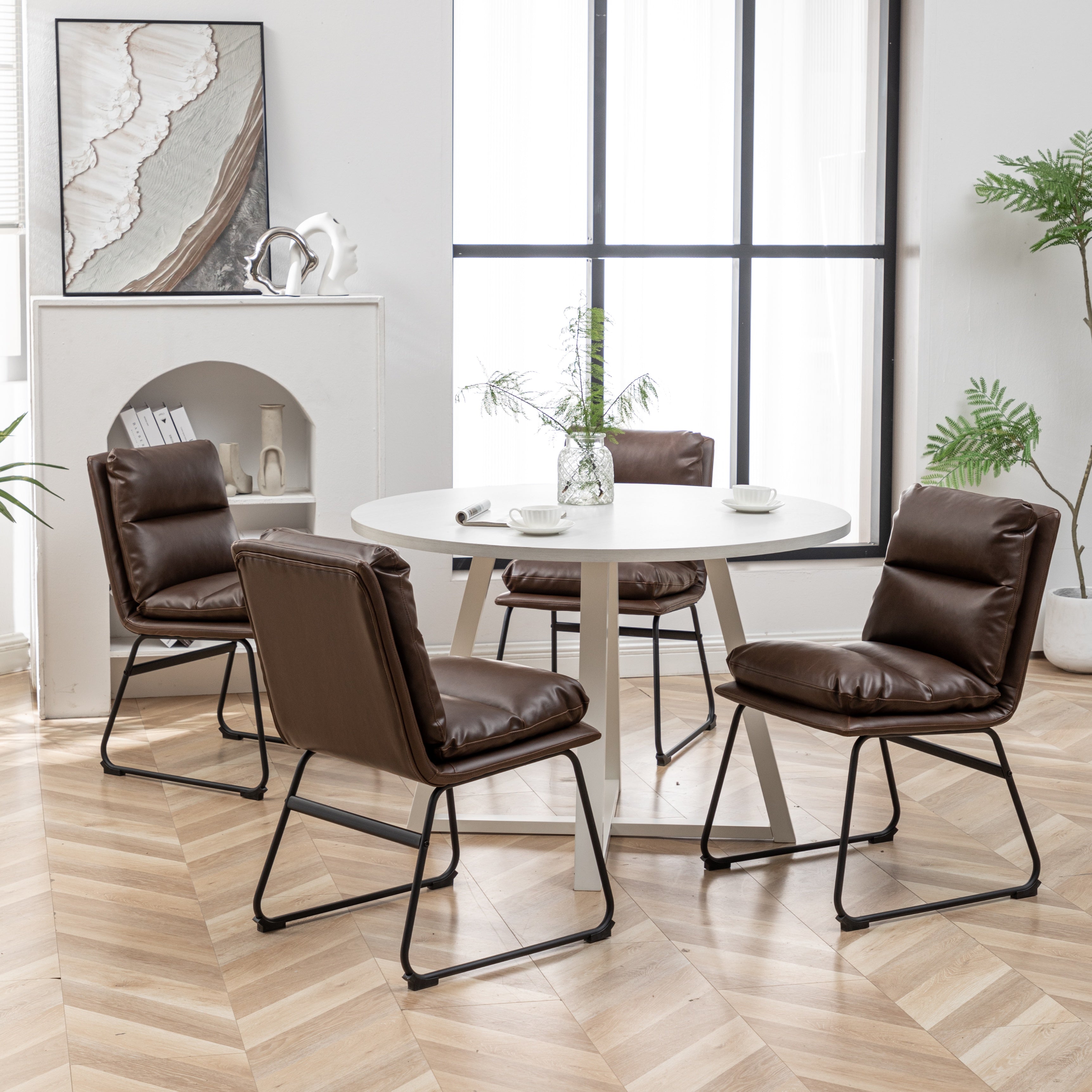 Roundhill Furniture Innes 5-Piece Round Dining Set with Trestle Table & 4 Stylish Chairs - Perfect for Small Spaces, Breakfast Nooks & Cozy Family Meals