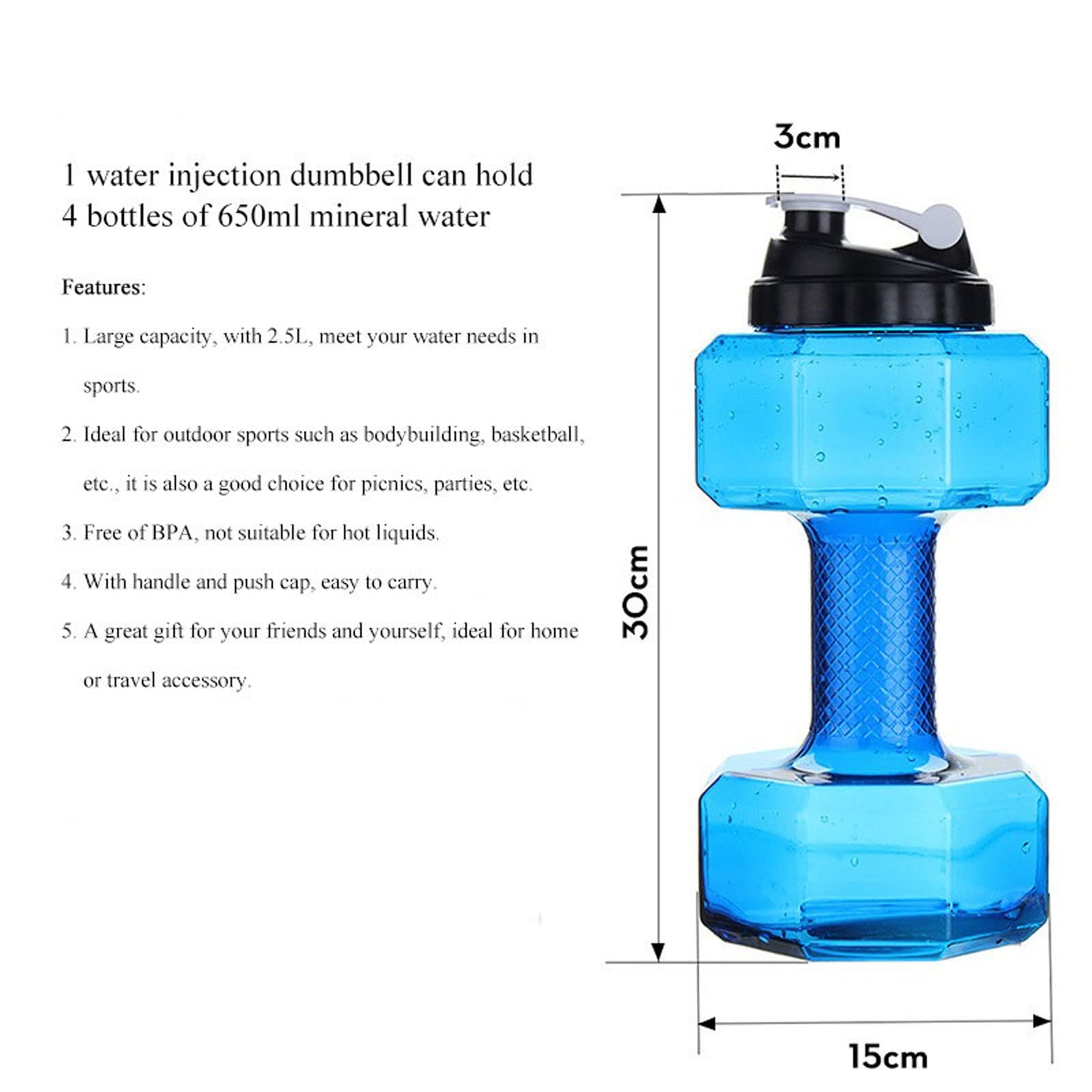 CHDWEY Creative Water Filled Dumbbell Bottle - Leakproof Fitness Equipment for Weightlifting & Bodybuilding - Perfect for Gym, Home Workouts & Outdoor Training (Red)