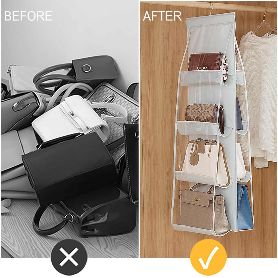 AARAINBOW 2-Pack Hanging Handbag Organizer for Closet - 8-Pocket Space Saving Purse Storage with 45.7