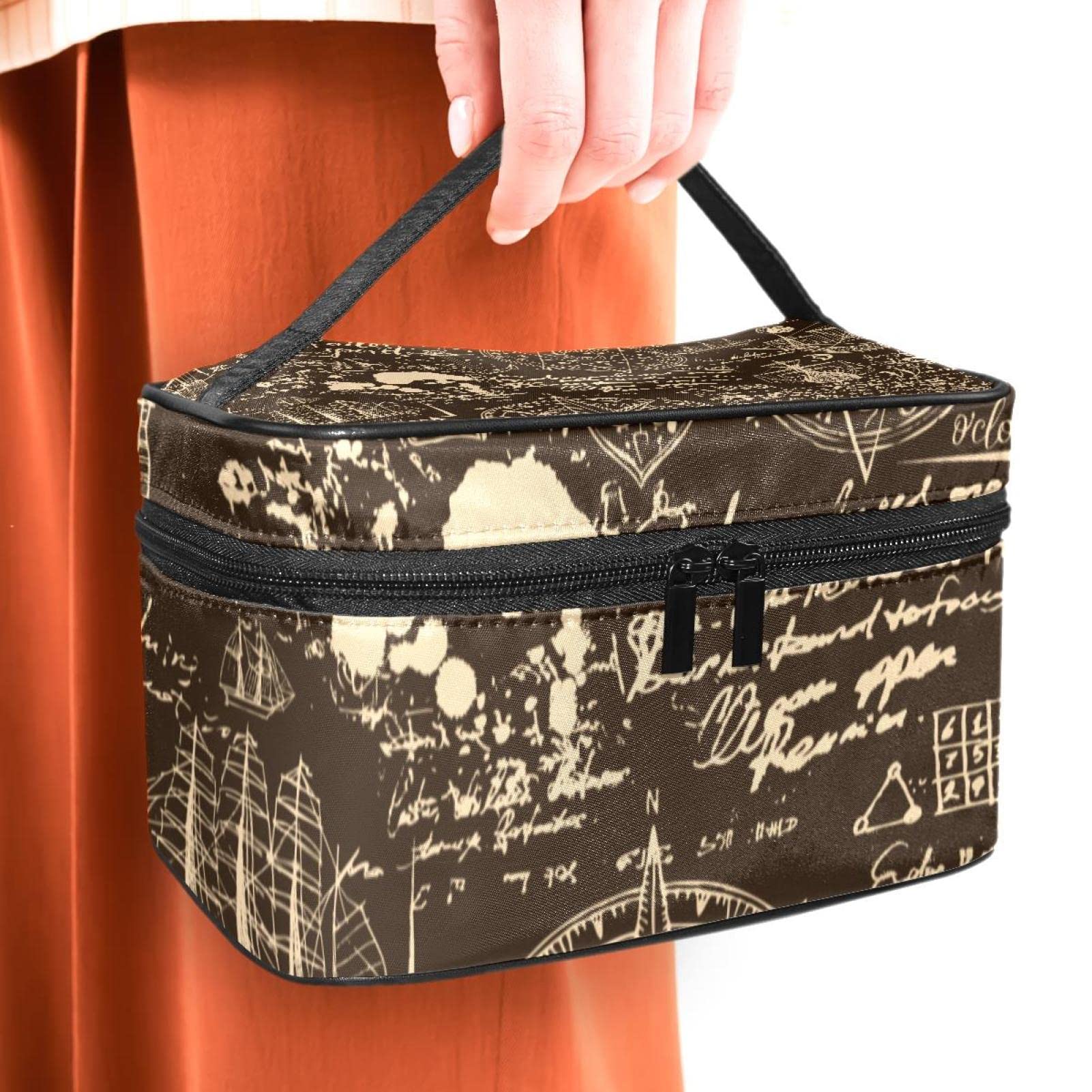 Black Pattern Travel Makeup Organizer Bag - Portable Cosmetic Case for Women & Girls | Perfect for Toiletries, Airplane Carry-on & Daily Beauty Essentials