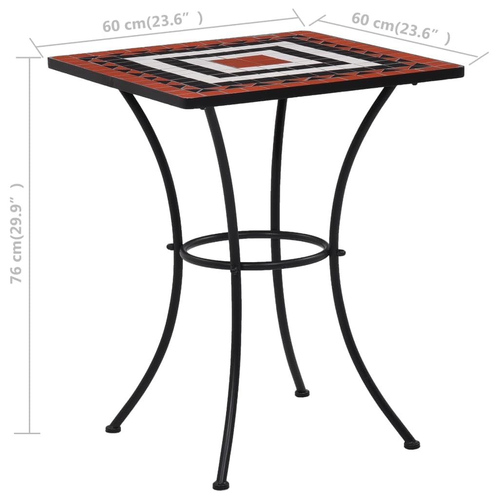 vidaXL Mosaic Outdoor Bistro Table - Terracotta & White Ceramic Tabletop with Powder-Coated Iron Frame - Weather-Resistant Patio Furniture for Balcony, Garden or Backyard - Easy to Clean & Assemble - Perfect for Outdoor Dining, Coffee Time & Relaxation
