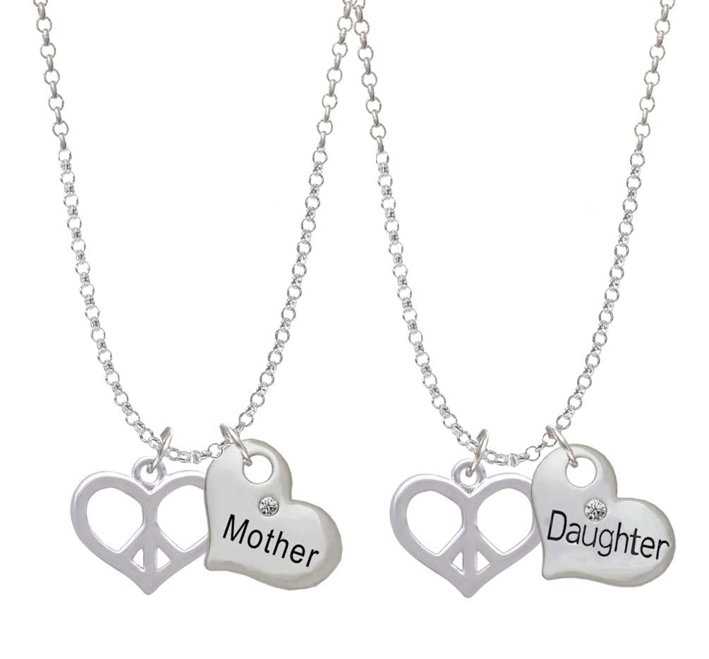 Delight Jewelry Sterling Silver Heart Peace Sign Necklace Set - Mother & Daughter Matching Pendant (19