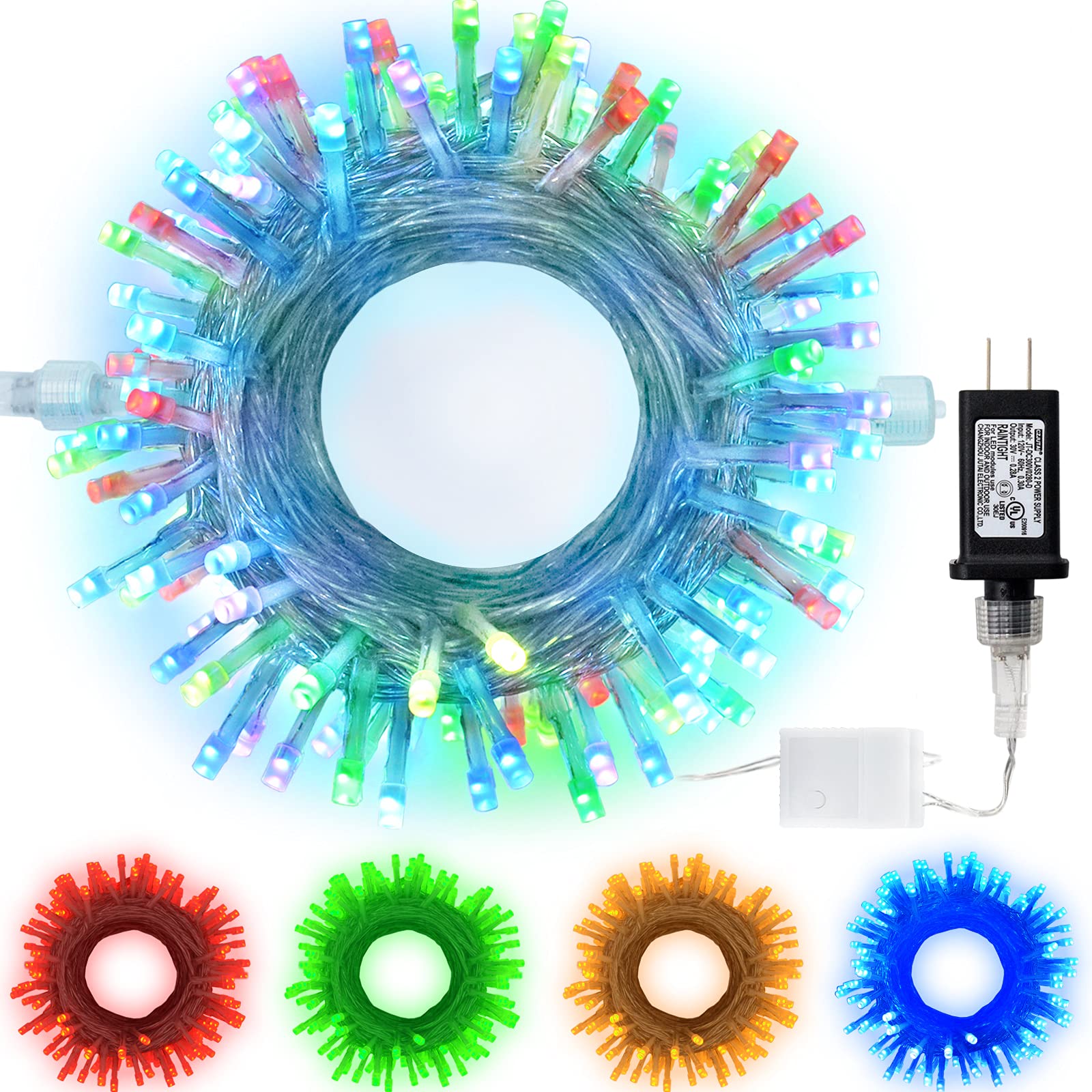 JMEXSUSS 33 in 1 Color Changing Christmas Lights - 33ft 96 LED String Lights Indoor/Outdoor Waterproof Holiday Decor with Clear Wire & End-to-End Connectable Plug - Perfect for Christmas Tree, Halloween Party, Garden, Patio & Home Decoration