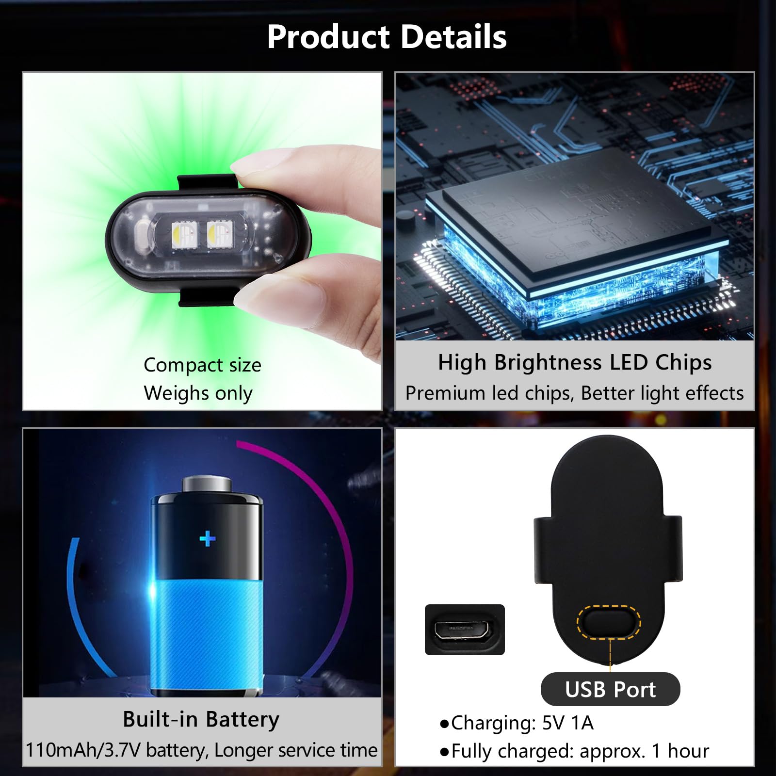 LECART High Brightness Wireless LED Strobe Lights - 8 Color Remote Control Rechargeable Anti-Collision Lights for Drones, Motorcycles, Cars & Bikes (2 Pack) - Perfect for Night Riding, Aerial Photography & Safety Signaling