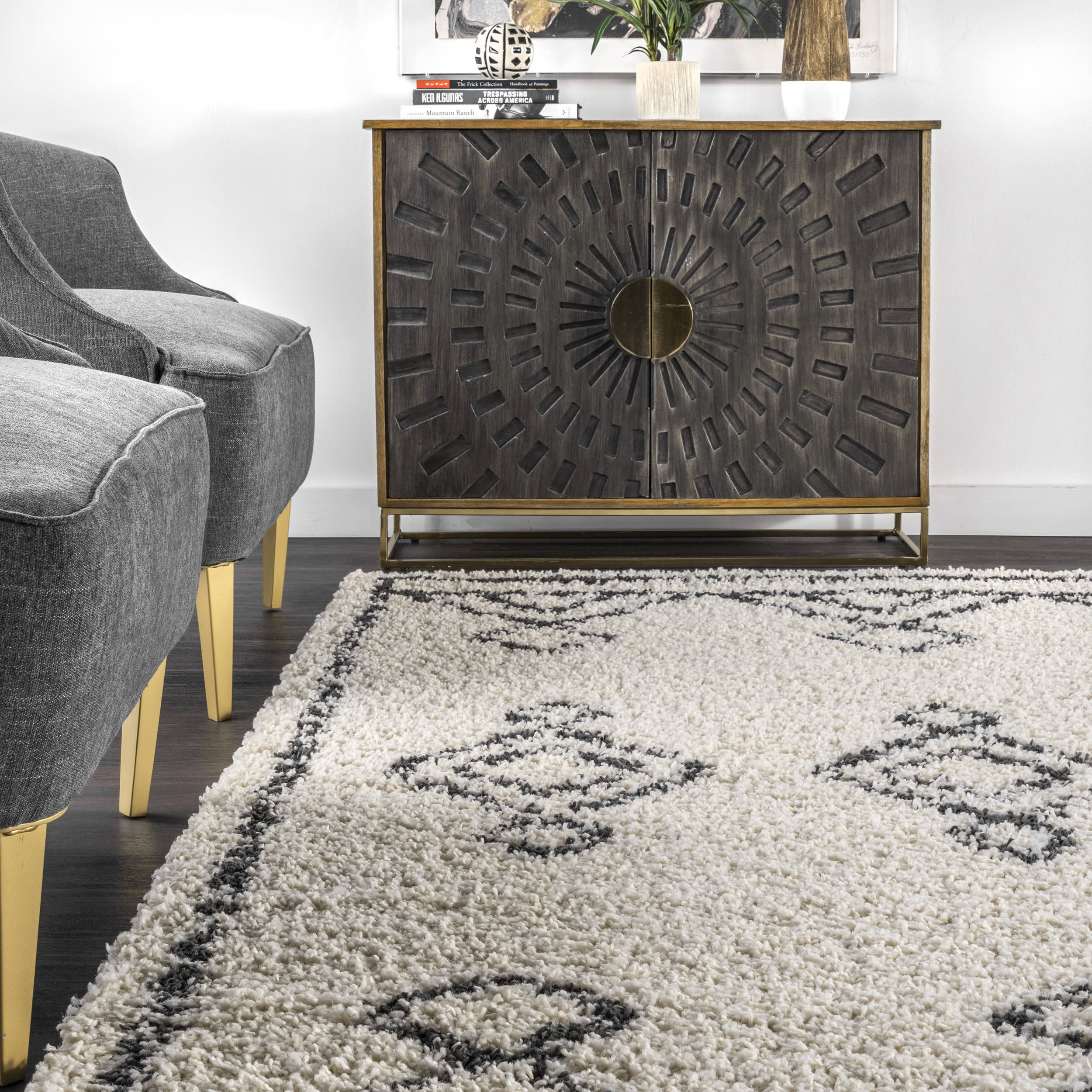Luxury Diamond Drop Moroccan Rug - Handmade Off White Boho Chic Area Rug for Living Room, Bedroom & Home Decor