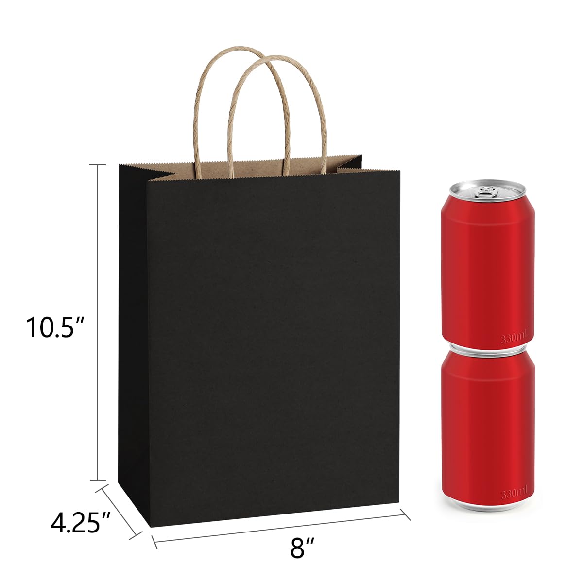 50Pcs Black Kraft Gift Bags with Handles 8x4.25x10.5 Inches - Bulk Paper Shopping Bags for Wedding Favors, Party Merchandise & Retail Packaging - Eco-Friendly & Durable for Stores, Events & Gifting