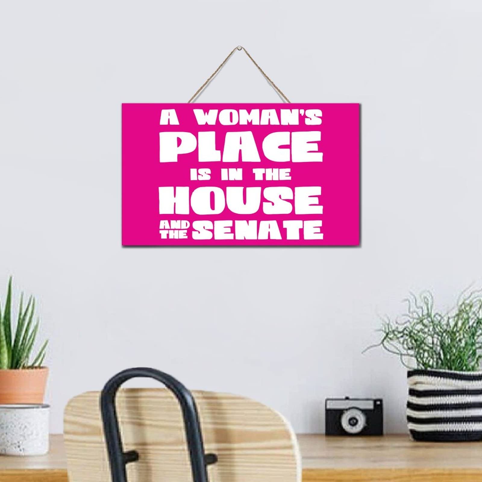 Rustic Wooden Sign - 'A Woman's Place is in The House & The Senate' - 6x10 Inch Motivational Wood Plaque, Feminist Wall Art, Home & Office Décor - Perfect for Shelves, Pantry, or as Inspirational Gift for Women's Rights Supporters