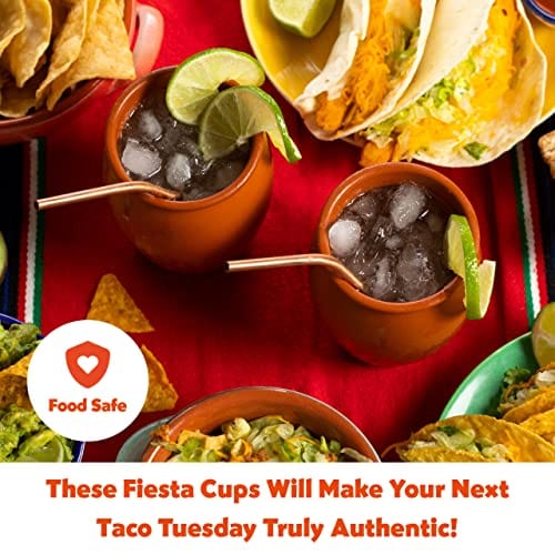 CANTAREY 12oz Traditional Mexican Clay Cantaritos - Set of 2 Handcrafted Cocktail Glasses for Tequila, Margaritas & Mojitos - Authentic Barro Cups for Taco Tuesday & Mexican Fiesta - Perfect for Outdoor Parties, BBQs & Themed Gatherings