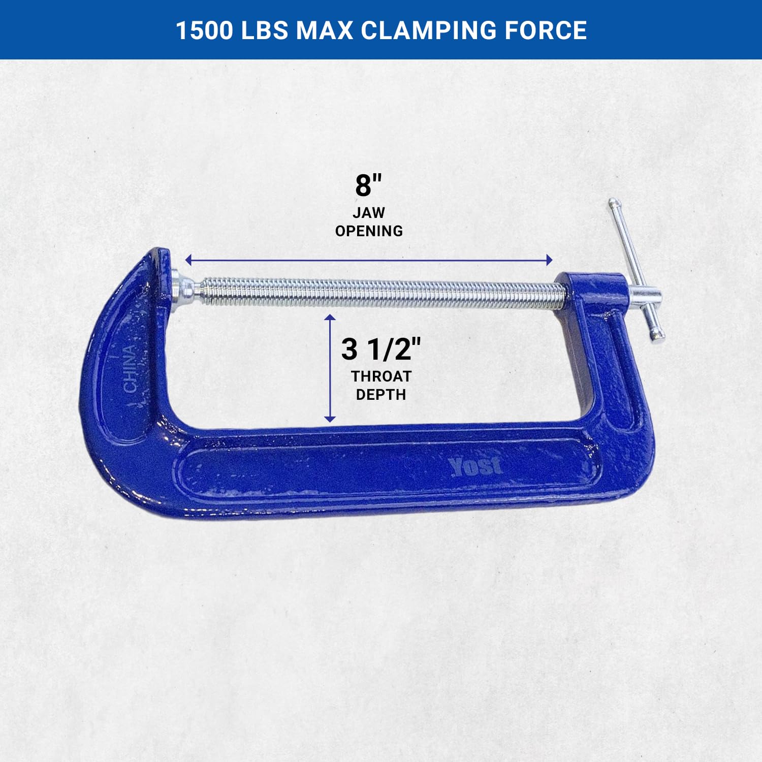 Yost Tools 308Y 8-Inch Malleable Iron C-Clamp - Heavy Duty Clamping for Woodworking, Metalworking & DIY Projects - Perfect for Home Garage, Workshop & Construction Sites