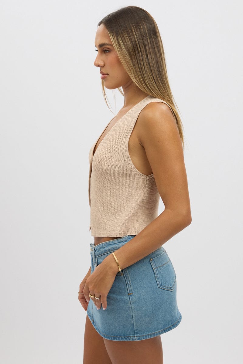 Beige Knit V-Neck Vest for Women - Lightweight & Stylish Cardigan for Fall & Winter Layering - Perfect for Office, Casual Outfits & Date Nights
