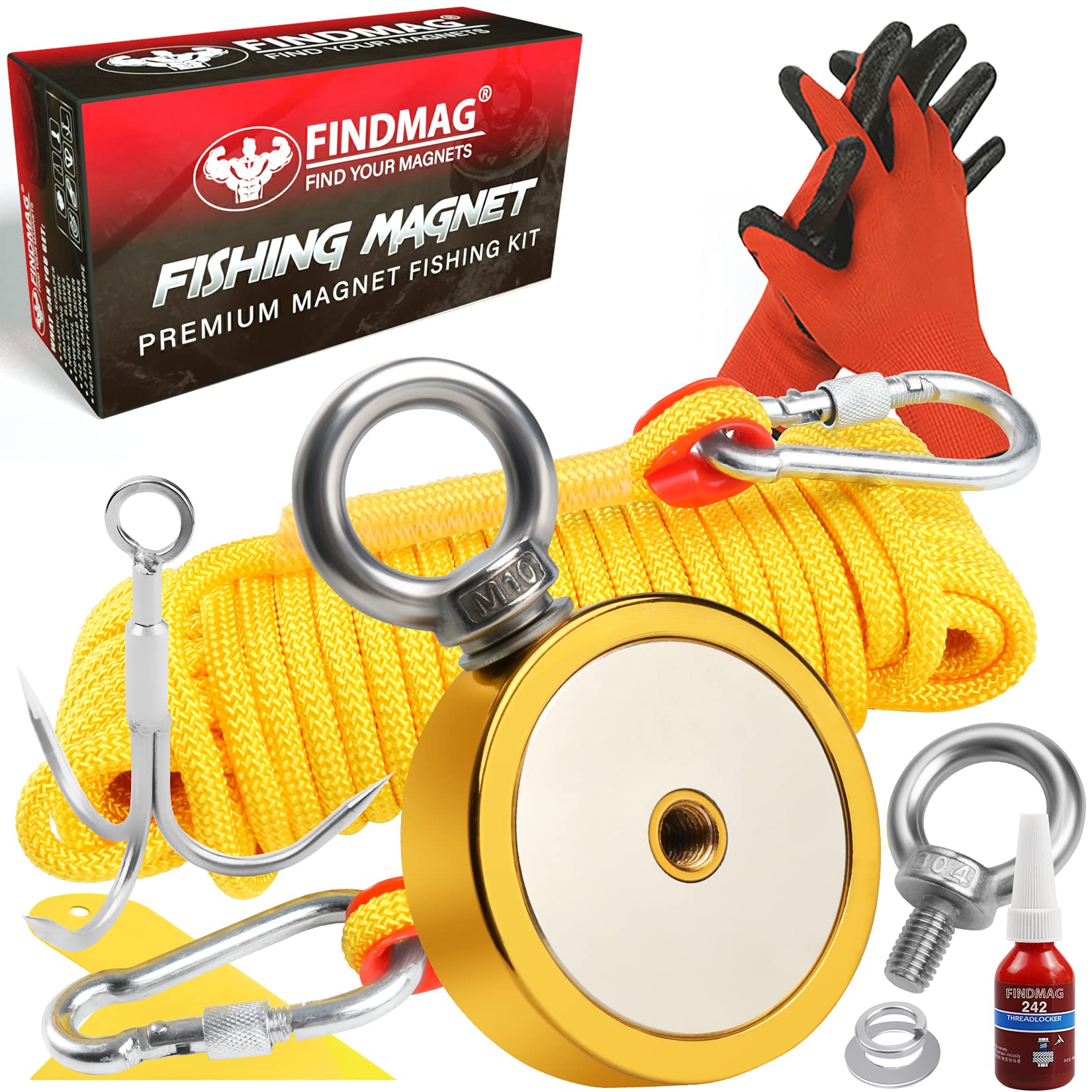 FINDMAG 1725 lbs Heavy Duty Fishing Magnet Kit - 3.7 Inch Diameter Retrieval Magnet for Underwater Metal Objects in Rivers, Lakes, Ponds (Perfect for Treasure Hunting, Scuba Diving & Salvage Operations)