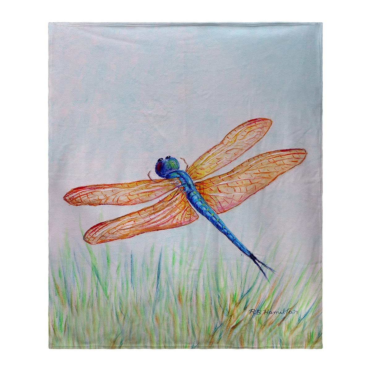 Betsy Drake Amber & Blue Dragonfly Fleece Blanket - Soft Cozy Throw for Bed, Couch & Outdoor Use - Perfect for Gifts, Home Decor & Camping