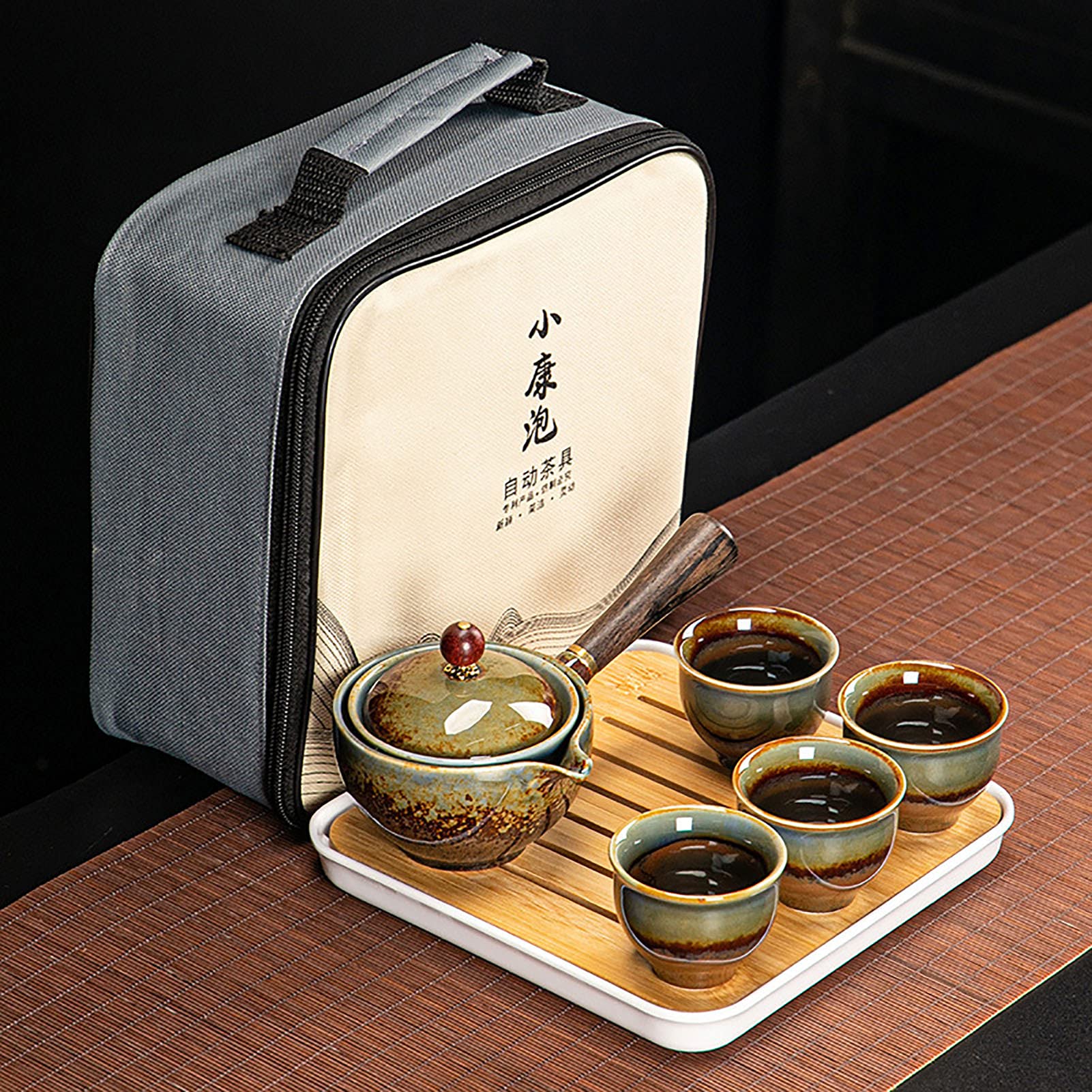 Handmade Chinese Ceramic Porcelain Teapot & Teacups Set - Portable Kung Fu Tea Ware for Travel, Office & Home Use - Traditional Tea Brewing Accessories for Relaxation & Gift Giving