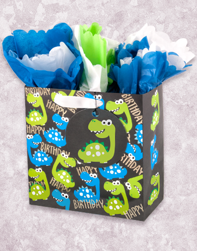 Dino's Day Medium Square Gift Bags for Birthday Parties, Baby Showers & Kids Events - Dinosaur Themed Party Favor Bags