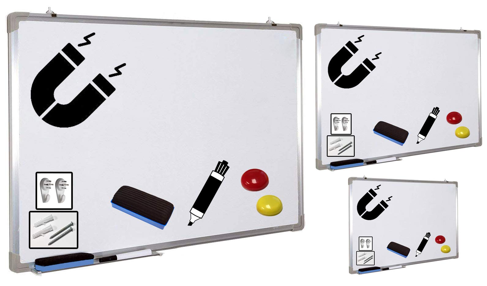 Electriduct Whiteboard Set - 3 Sizes (Small, Medium, Large) for Office, Classroom & Home Use - Dry Erase Board for Meetings, Teaching & Planning