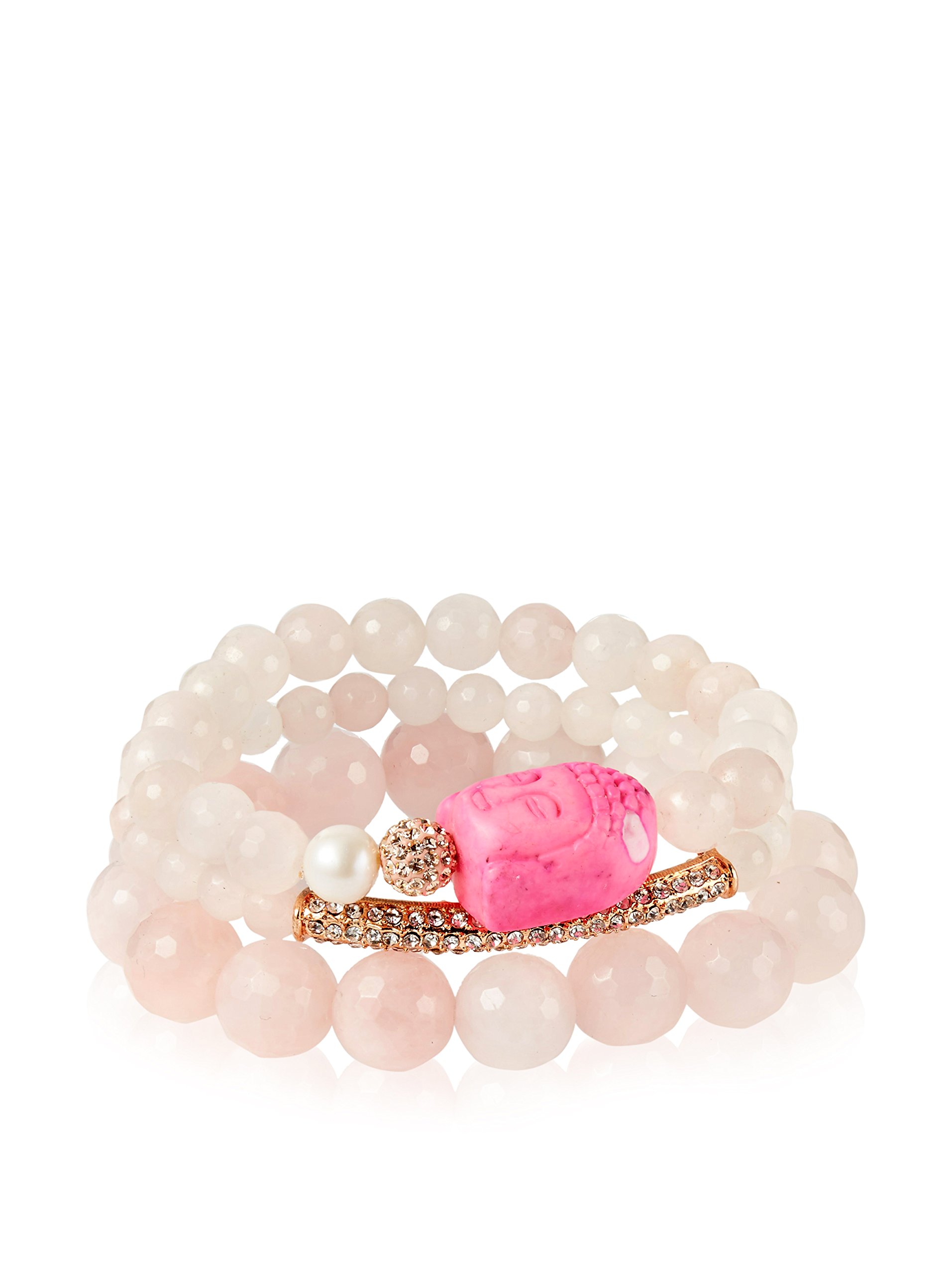 Devoted Buddha Rose Quartz Pave Bracelet Set - Light Pink Spiritual Jewelry for Meditation, Yoga & Positive Energy | Gift for Women