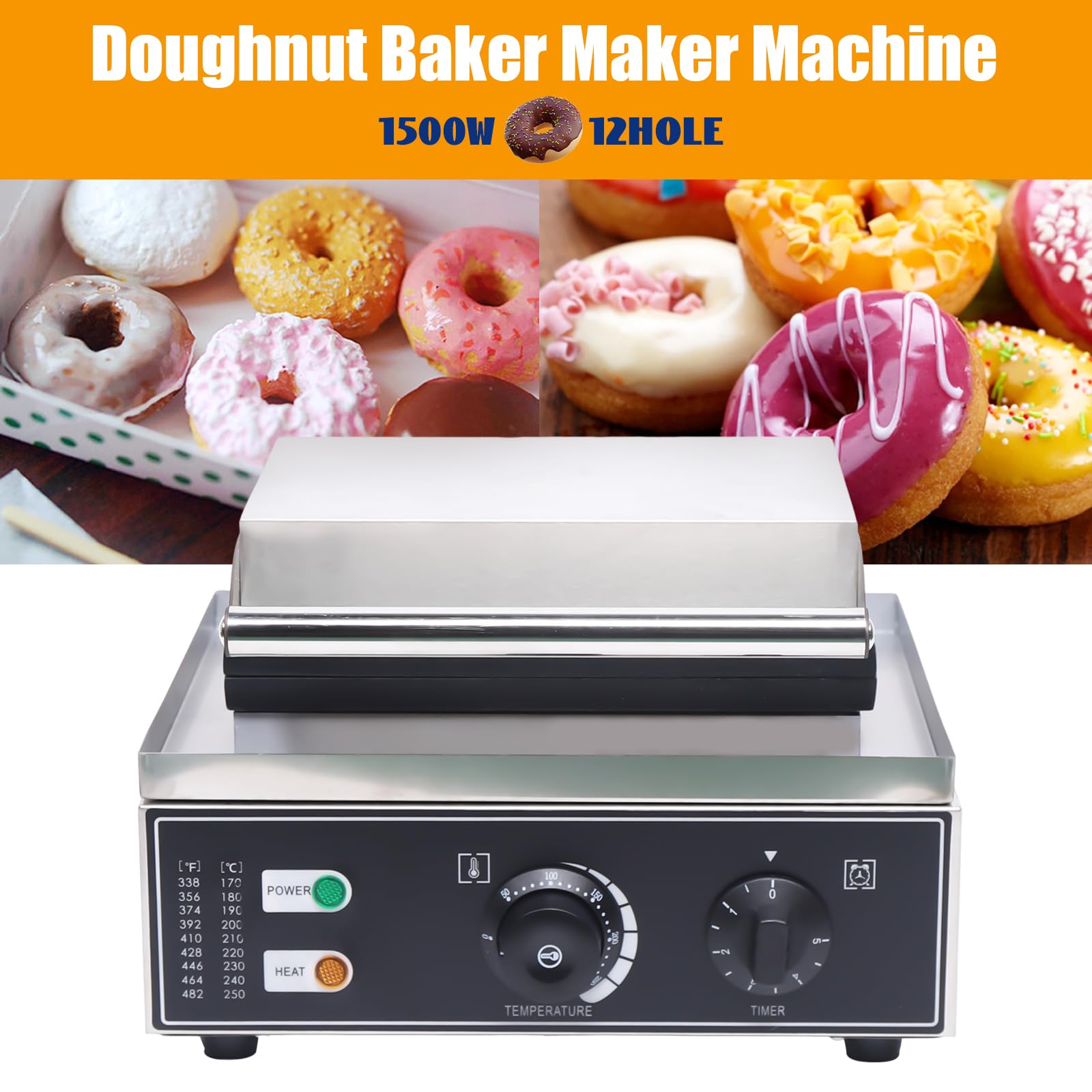 DYRABREST Commercial Nonstick Waffle Maker & Donut Maker Machine - 1500W Double-Sided Heating Electric Pancake Iron with 12 Donut Molds - Perfect for Breakfast Cafes, Bakeries, and Home Kitchens