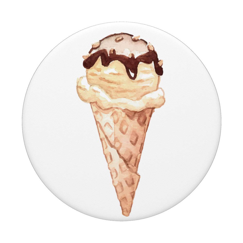 Swappable PopGrip for Phones & Tablets - Watercolor Ice Cream Design with Vanilla & Chocolate Cone | Perfect for Phone Grip, Stand & Selfies