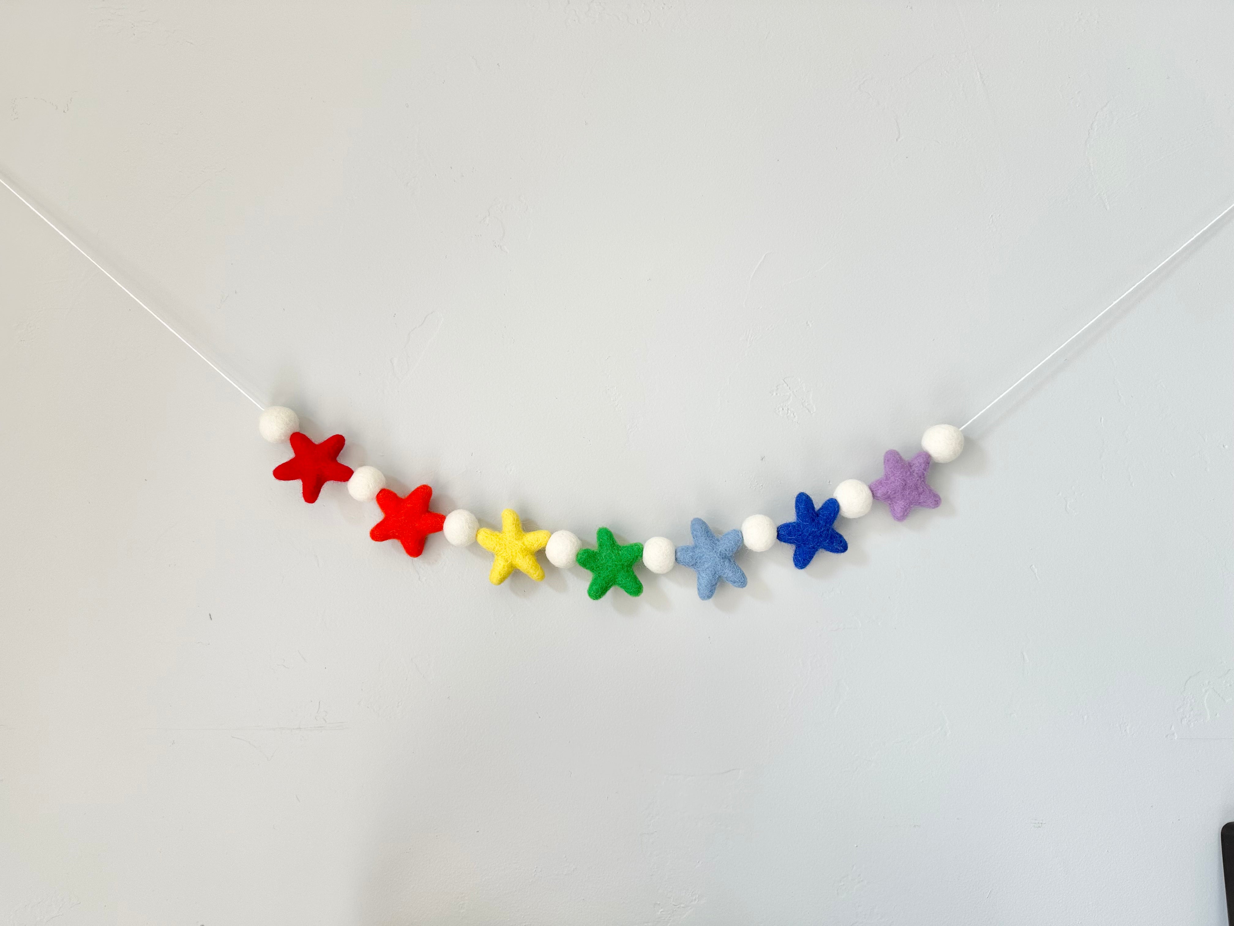 Rainbow Wool Star Garland - Handmade Boho Decor for Nursery, Bedroom, Party & Christmas Tree - Soft & Colorful DIY Hanging Decoration for Kids Room, Baby Shower, Wedding & Festive Events