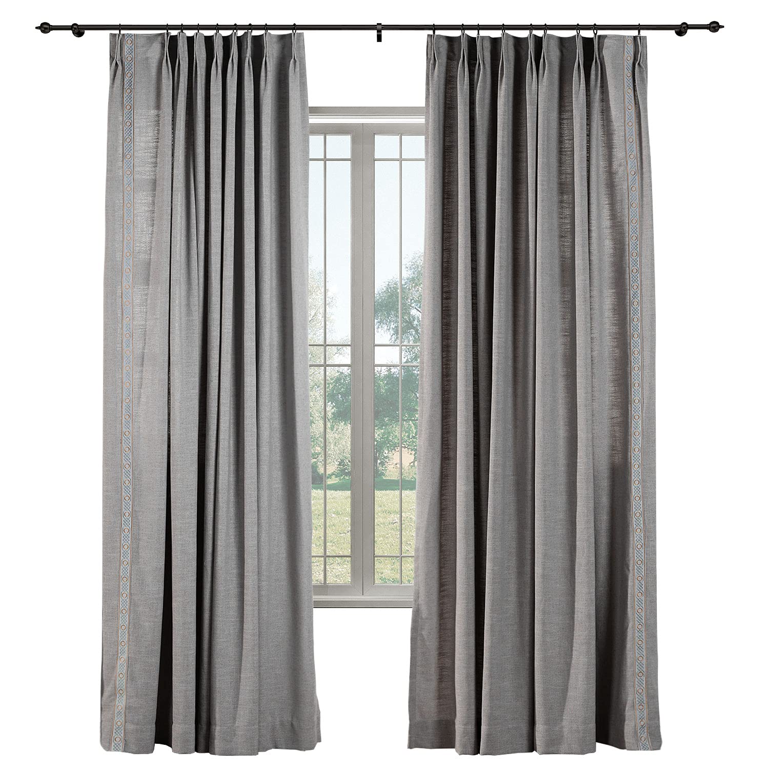 Drapifytex Linen & Polyester Pinch Pleat Curtains - Set of 2 Panels, 52