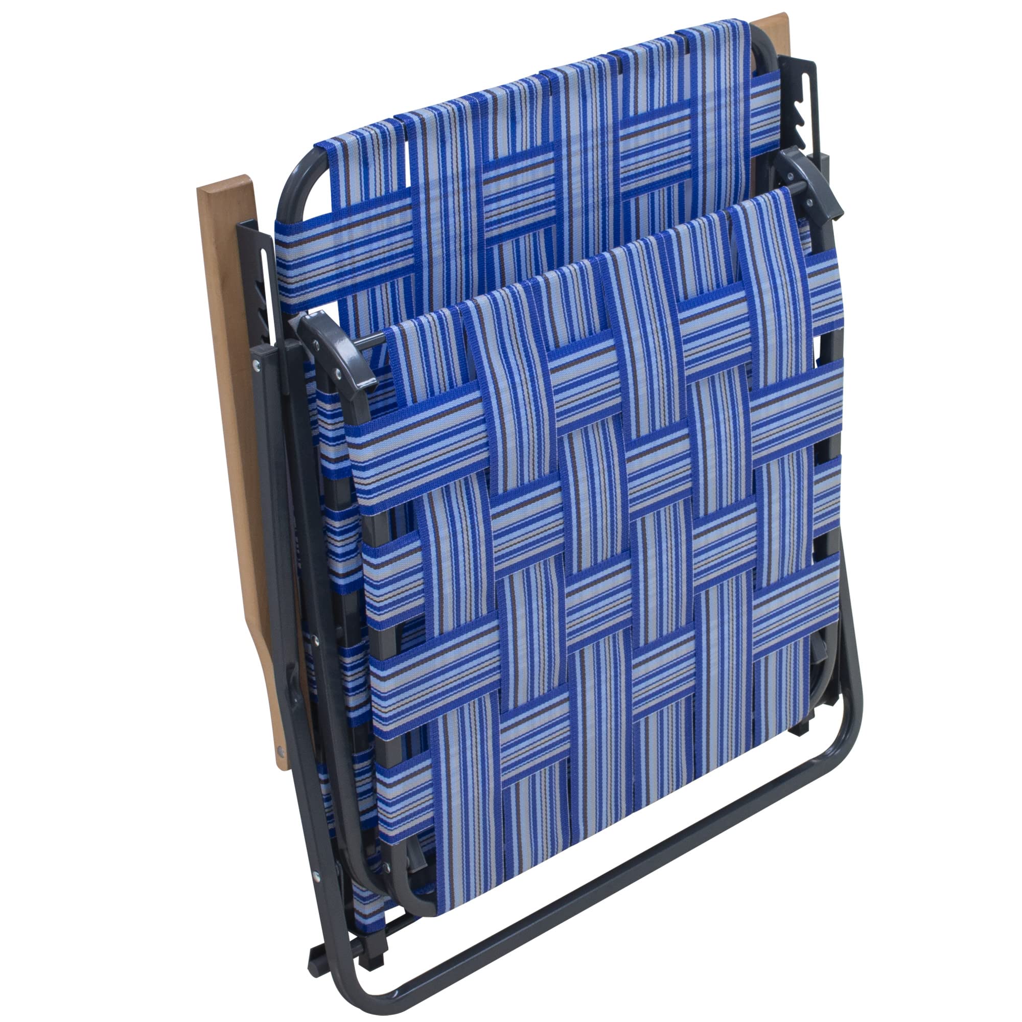 Heavy Duty Steel Folding Outdoor Camping Chair with Blue Woven Fabric & Armrests - Portable Patio Chairs for Backyard, Beach, Picnic & Tailgating (Set of 2) - Perfect for Camping Trips, BBQs, and Outdoor Events