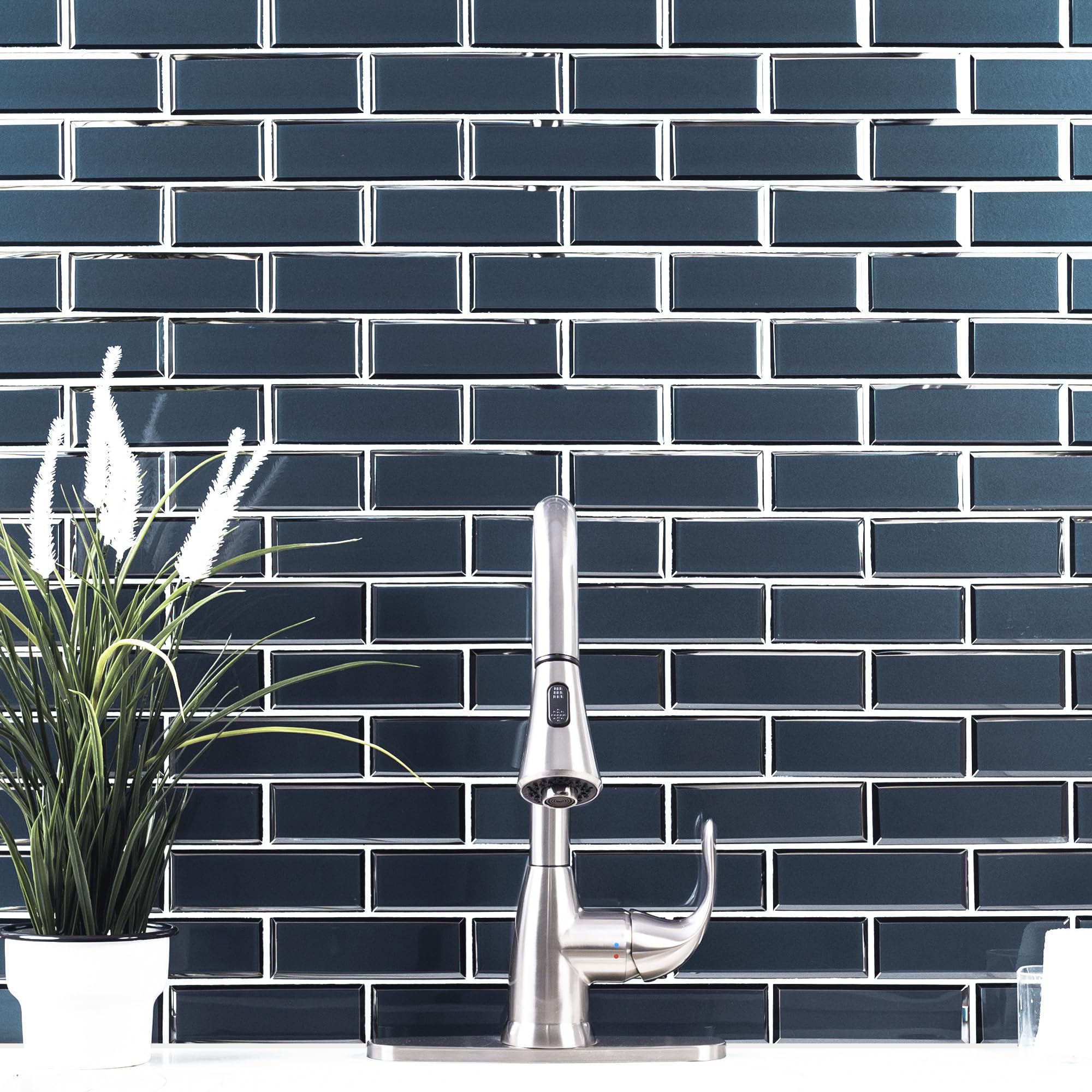 MSI Vague Blue 11.73x11.73 Inch Glass Subway Tile - Kitchen Backsplash, Bathroom & Shower Wall Mosaic Tile with Mesh Mount | Perfect for Modern Home Renovation, Spa-Like Bathroom Design and Stylish Kitchen Upgrade