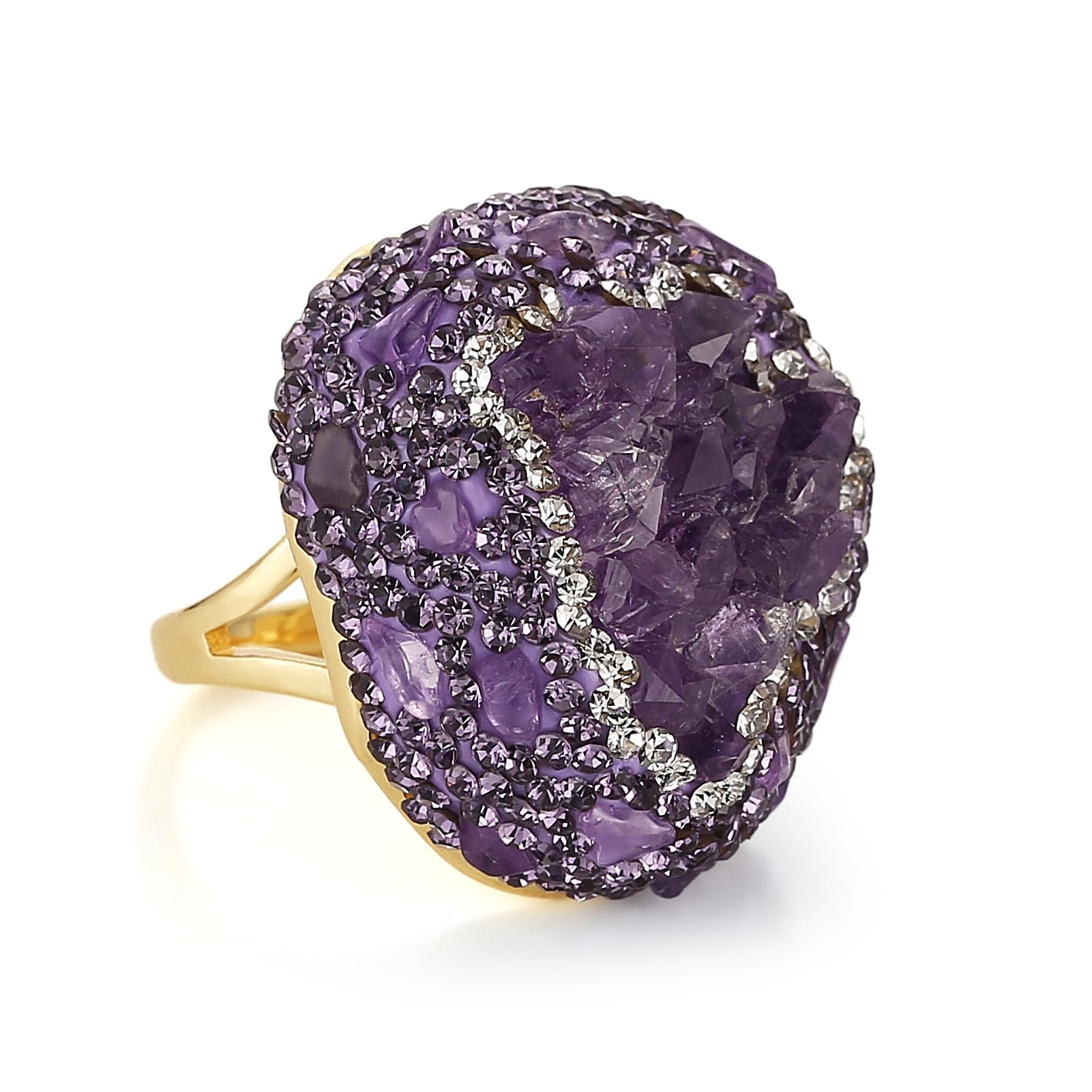 HZMAN Vintage Crystal Ring for Women - 18K Gold Plated Cubic Zirconia Rhinestone Jewelry - Elegant Turkish Style Gift for Anniversary, Wedding & Party Occasions