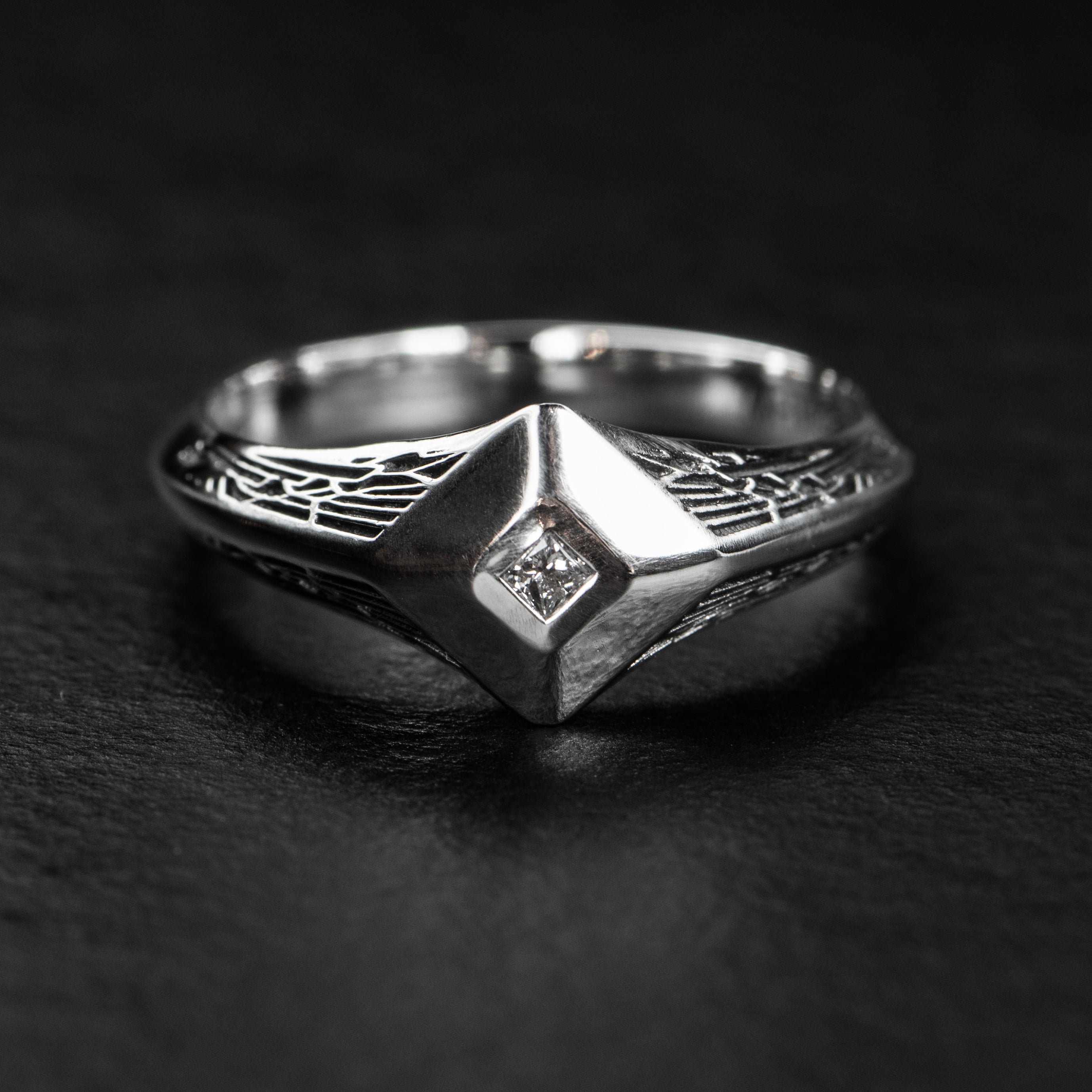 PYRAMIDION Diamond Signet Ring for Men & Women - 14K Gold Plated Luxury Pinky Ring - Perfect for Engagements, Weddings & Everyday Elegance