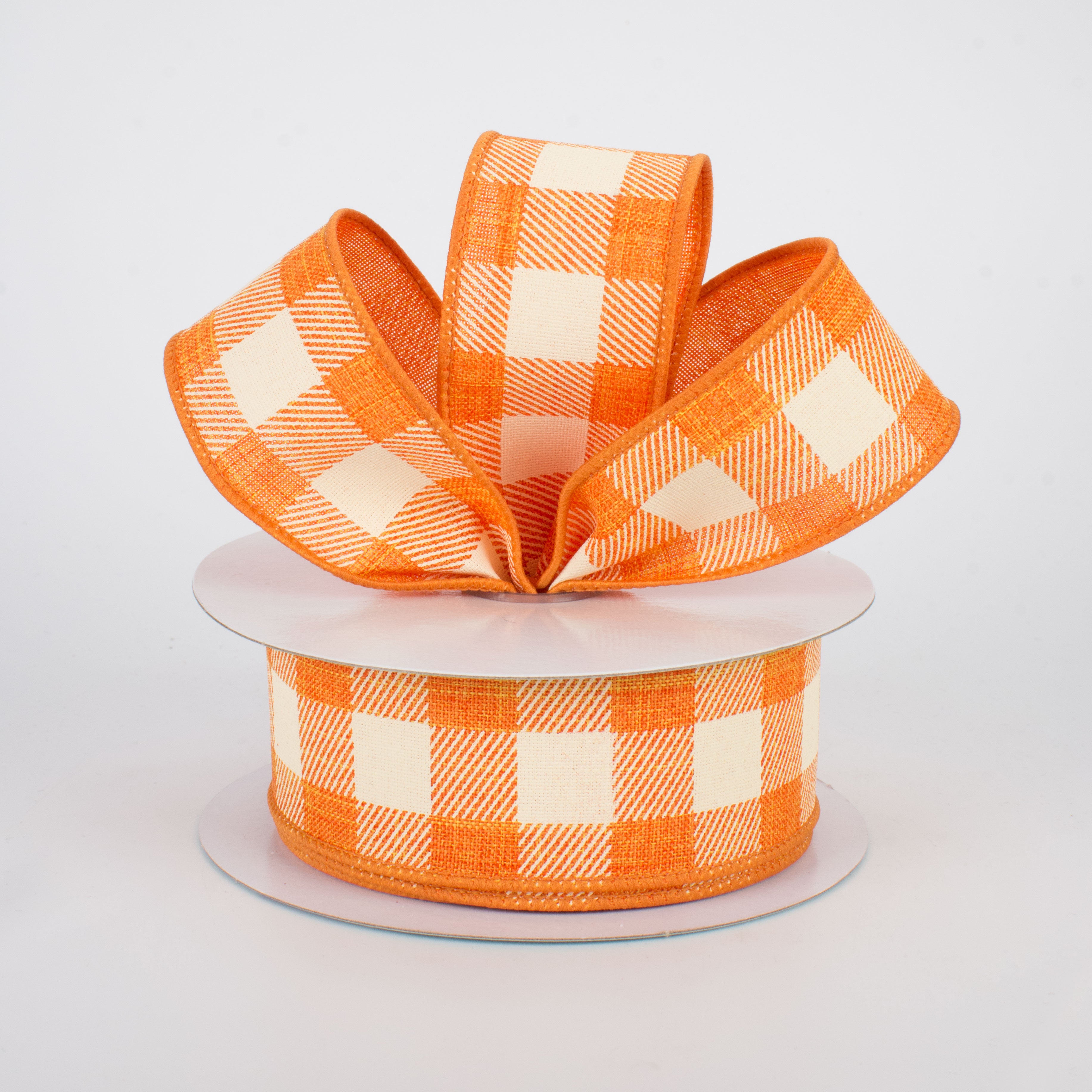 1.5 Inch Printed Plaid Check Ribbon - Orange & Ivory Grosgrain Ribbon (10 Yards) for Gift Wrapping, DIY Crafts, and Holiday Decorations