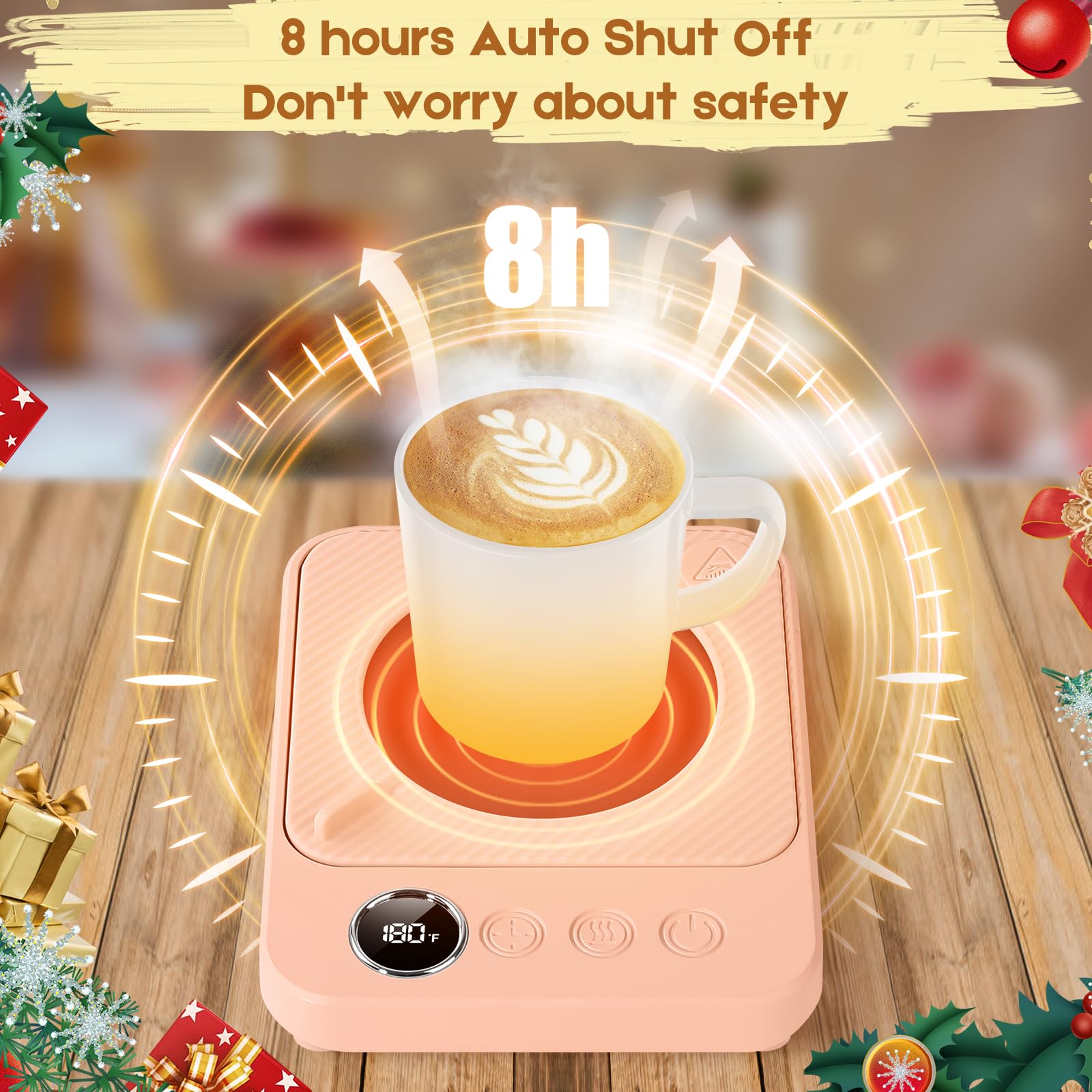 Electric Coffee Mug Warmer for Desk - Auto Shut Off Heated Cup Warmer - Perfect Office & Home Accessory - Great Gift for Women & Men (Pink) - Ideal for Office Desks, Kitchen Counters & Cozy Home Use