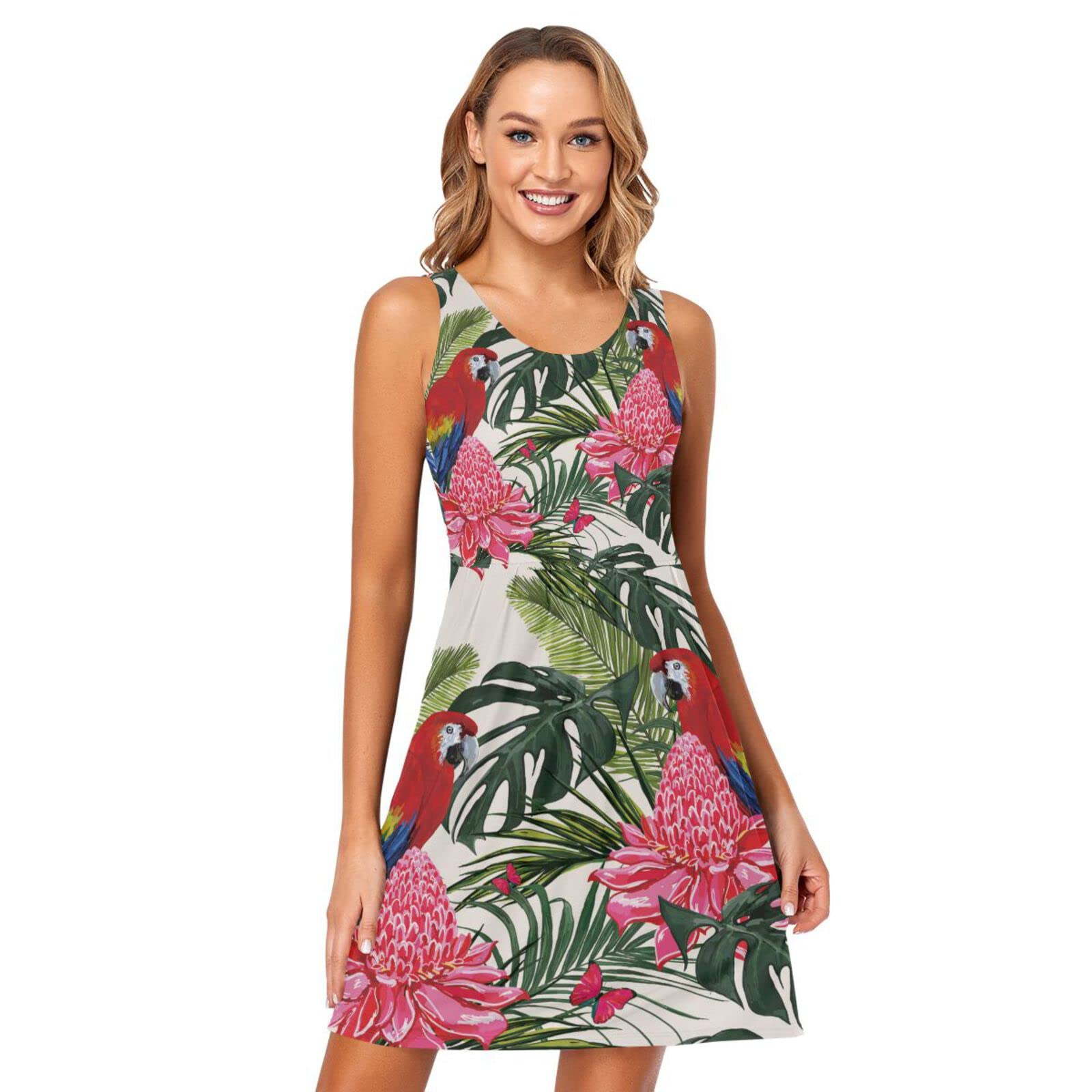Women's Sleeveless Summer Dress - Floral Print Pleated Sundress with Pockets | Casual Beach Dress, Vacation Outfit, Party Wear