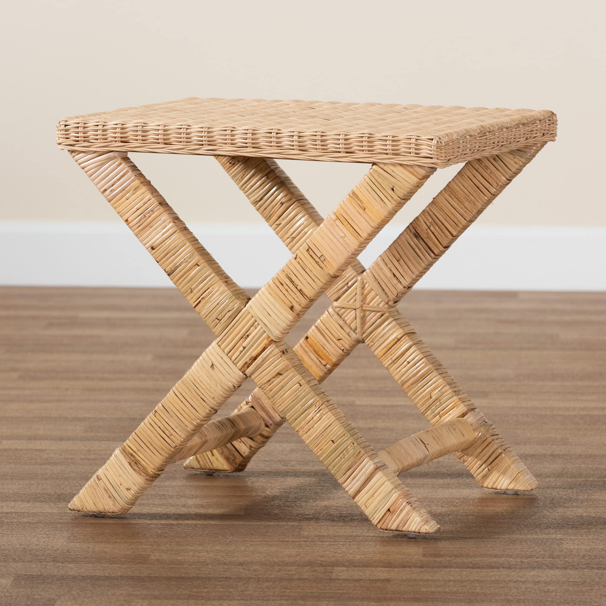 Natural Rattan Accent Bench - Handwoven Bali & Pari Style - Boho Chic Home Decor - Perfect for Living Room, Bedroom, or Patio Seating