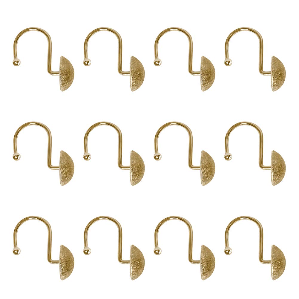 12 Pack Rust-Proof Gold Shower Curtain Hooks - Hemispherical Metal Bathroom Shower Rings for Windows & Bathtub, Durable Curtain Accessories Set (Perfect for Bathroom Decor & Home Upgrade)