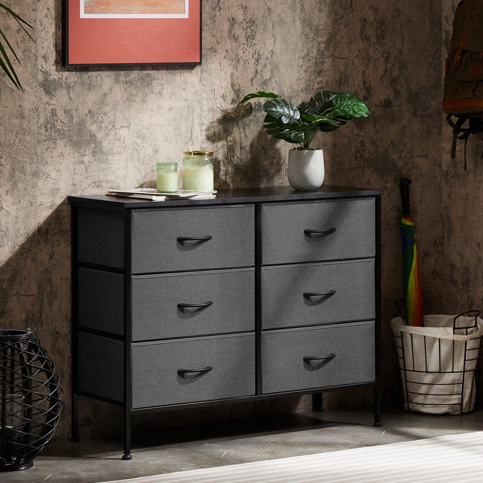 6-Drawer Fabric Dresser for Bedroom with Metal Frame & Wooden Top - Wide Storage Chest for Clothes, Bedding & TV Stand - Perfect for Master Bedroom, Guest Room & Dorm Organization