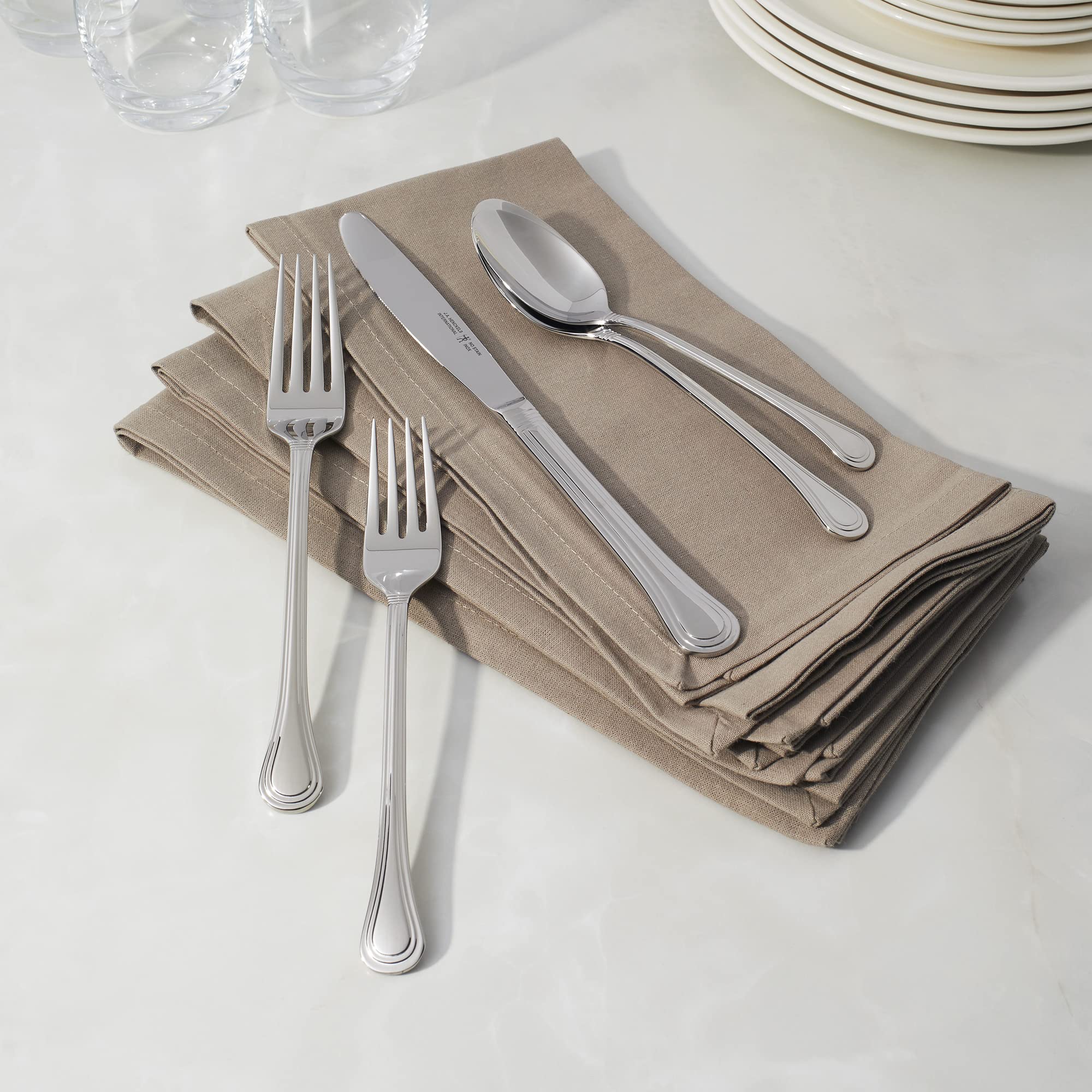 HENCKELS 65-Piece Astley Flatware Set - Premium Stainless Steel Silverware for Dining, Kitchen & Entertaining - Elegant Cutlery Set for Restaurants, Weddings & Home Use