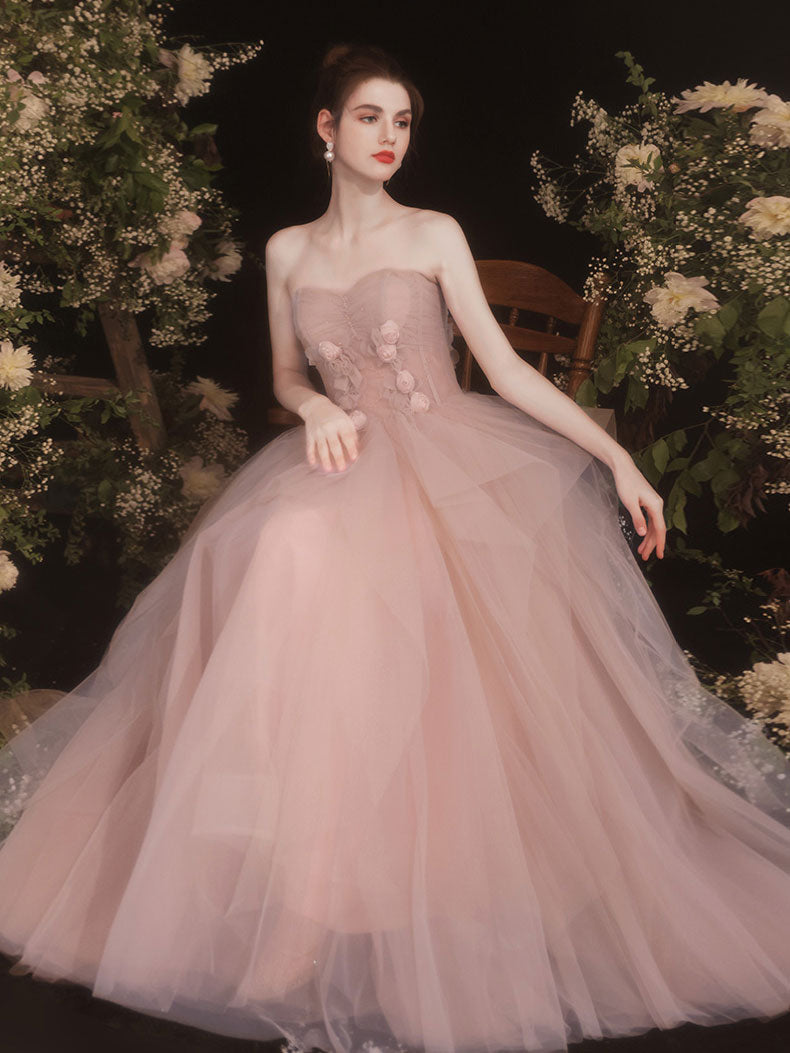 Elegant Pink Sweetheart Tulle Long Prom Dress - Formal Evening Gown for Homecoming, Ball & Special Occasions
