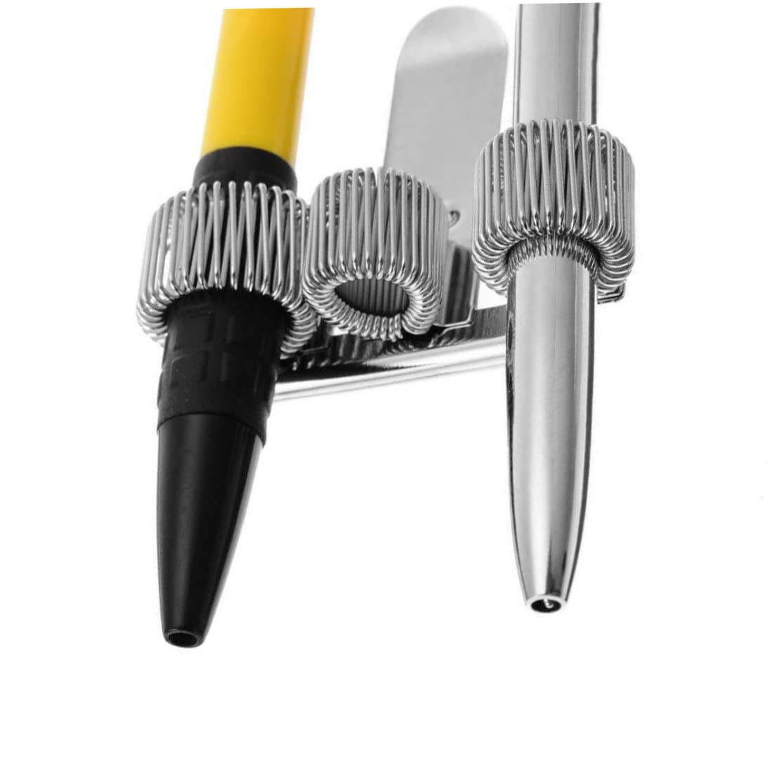 Triple Metal Pen Holder with Spring Loop & Pocket Clip - 5-Pack for Notebooks, Clipboards, Office & School Supplies | Perfect for Organizing Pens, Pencils & Markers