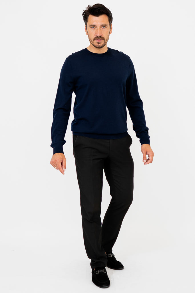 Premium Fraser Sweater for Men - Soft 100% Merino Wool, Navy Blue Crewneck Pullover - Perfect for Casual Wear, Office & Outdoor Activities