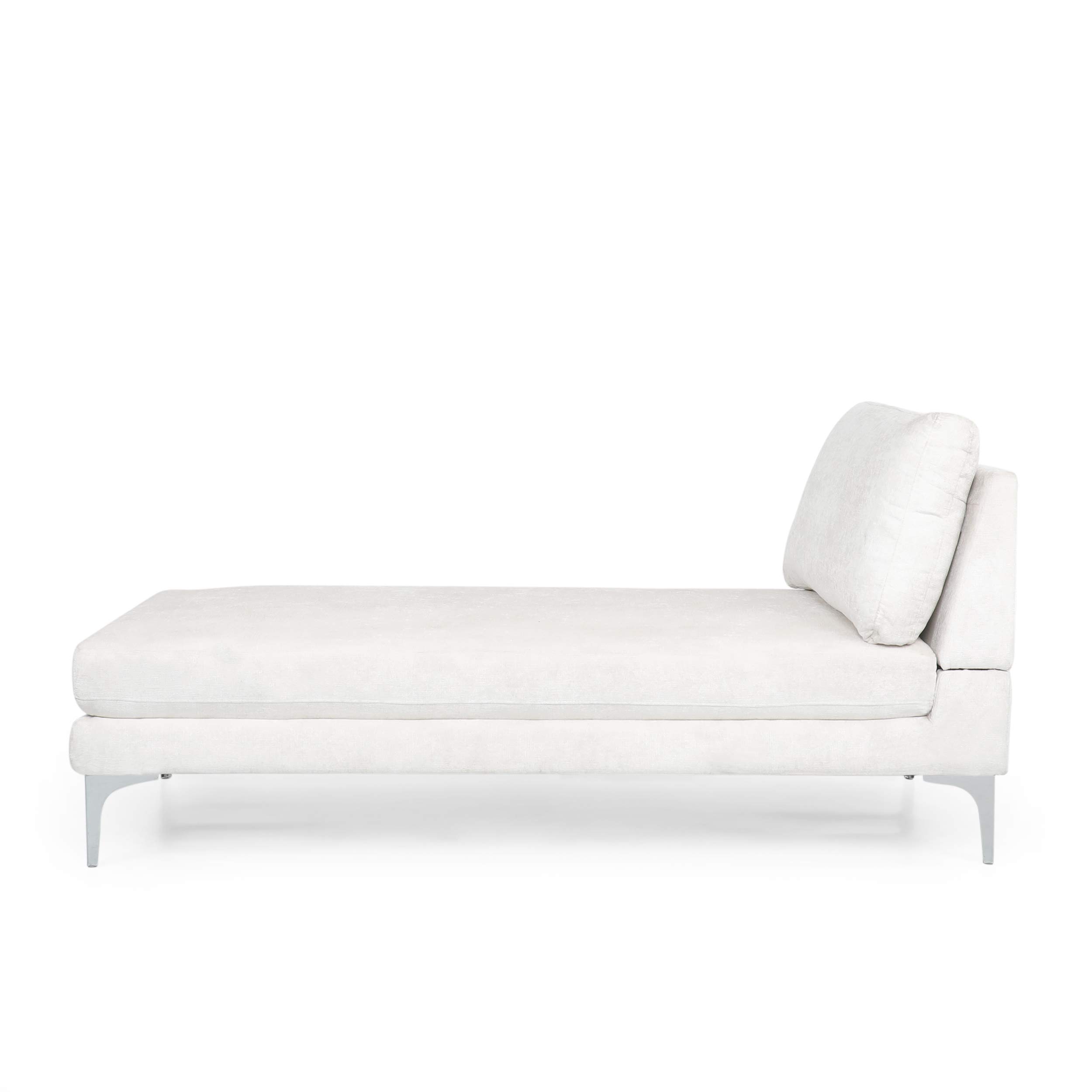 Christopher Knight Home Beamon Chaise Lounge - Ivory & Silver Upholstered Modern Accent Chair for Living Room, Bedroom or Office Decor