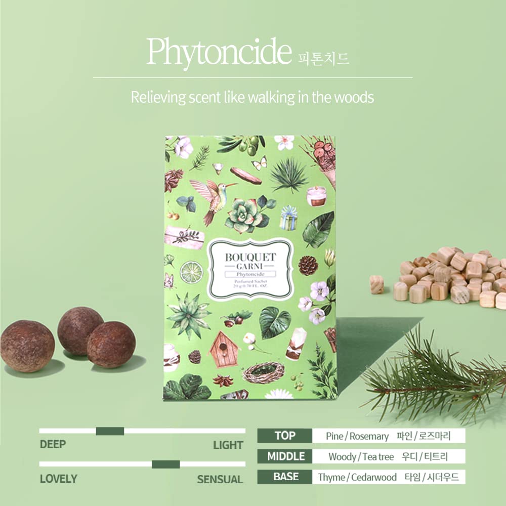 Bouquet Garni Sachet with Phytoncide - 2 Pack (20g Each) | Long-Lasting Fragrance | Natural Room & Closet Deodorizer | Odor Eliminator for Home | Silk Layered Packaging | Perfect for Bedrooms, Bathrooms, and Wardrobes