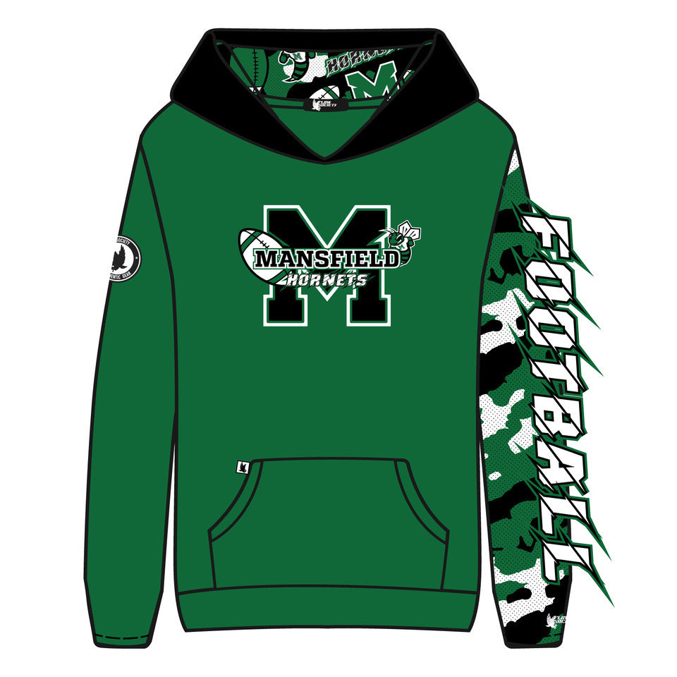 Youth & Adult Mansfield Hornets Football Green Hoodie - Warm Pullover Sweatshirt for Men & Women - Perfect for Game Day, School Spirit & Casual Wear