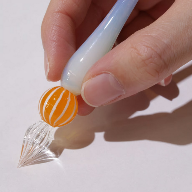 Japanese Glass Dip Pen - Orange Stripe & White Opal Design | Elegant Calligraphy Writing Tool for Artists, Writers & Lettering Enthusiasts | Perfect Gift for Journaling, Scrapbooking & Creative Projects