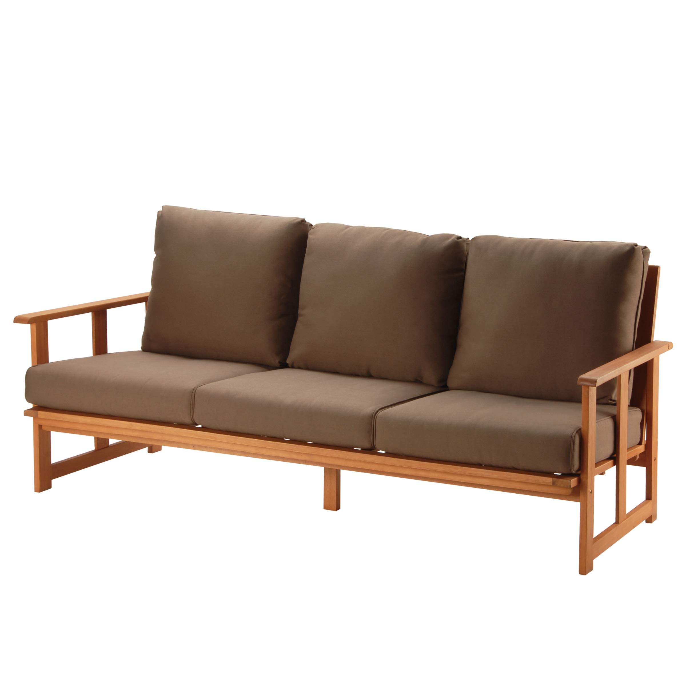 Premium Eucalyptus Wood Patio Sofa with Chocolate Brown Cushions - Outdoor Furniture for Backyard, Garden & Poolside Relaxation | Weather-Resistant & Durable Patio Seating