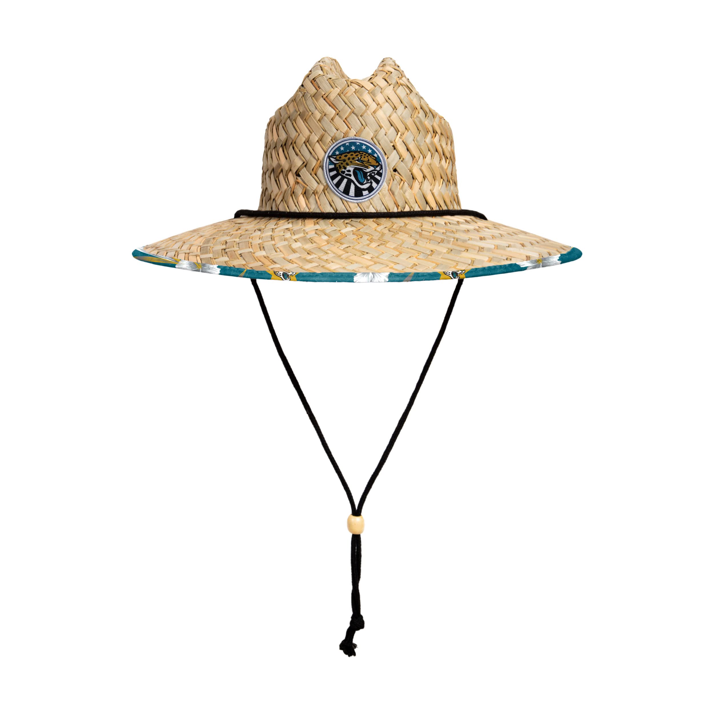 FOCO Men's NFL Team Logo Floral Lifeguard Beach Straw Sun Hat - Adjustable Brim Summer Hat for Beach, Pool, Vacation & Outdoor Activities