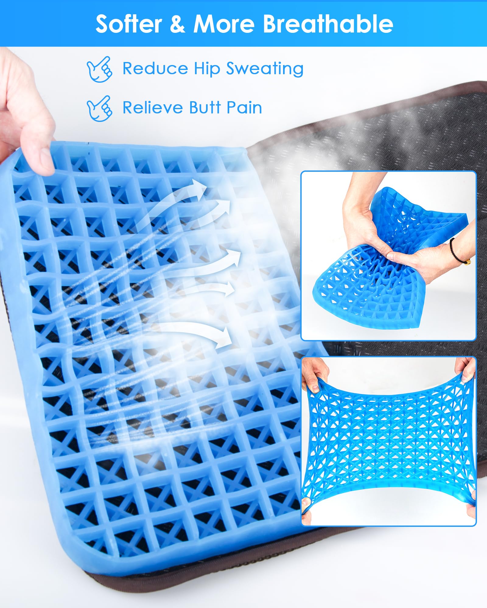 Gel Seat Cushion for Office Chair & Travel - Thick Foldable 16.5x12 Inch Memory Foam Cushion - Sciatica & Coccyx Pain Relief - Perfect for Car, Wheelchair, Long Sitting at Work or Home