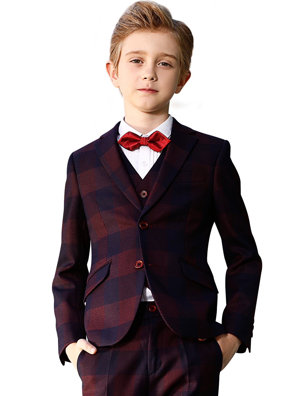 ELPA Boys 7-Piece Plaid Suit Set - Slim Fit Formal Wear for Little Kids & Big Youth - Perfect for Weddings, Parties & Special Occasions