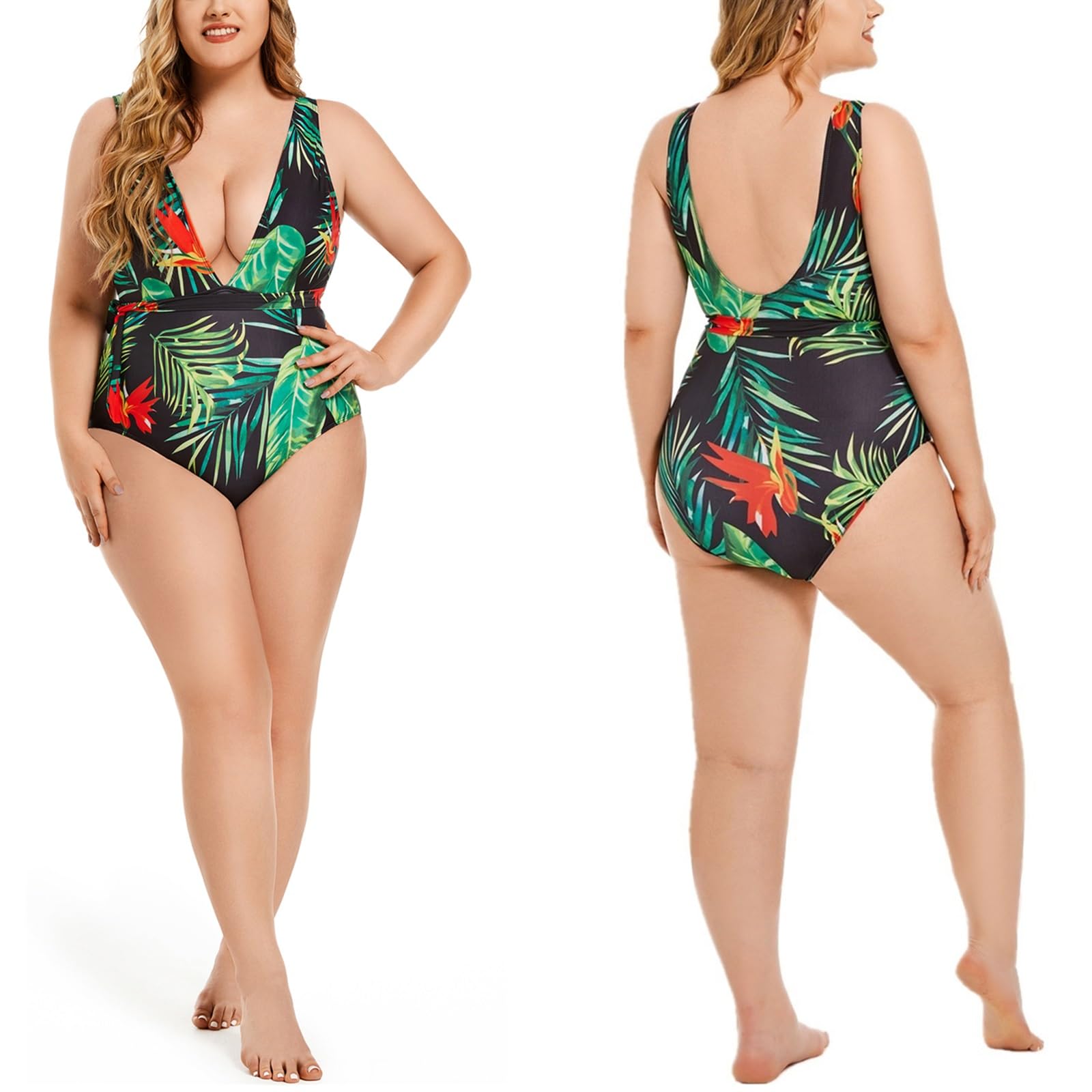 Plus Size Women's One-Piece Swimsuit with Chiffon Cover Up - Floral Print Bathing Suit for Beach, Pool & Vacation | Comfortable Swimwear for Curvy Women