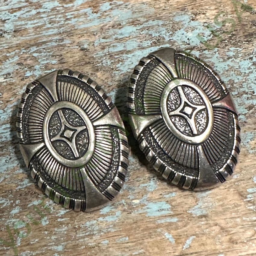 Sterling Silver Cross Concho Clip-On Earrings for Women - Hypoallergenic & Lightweight - Perfect for Church, Weddings & Everyday Wear