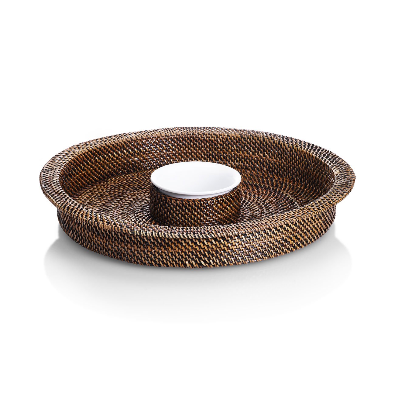 Premium Round Chip and Dip Serving Tray with Pillivuyt Ceramic Dip Bowl - Perfect for Parties, Entertaining & Snacking at Home